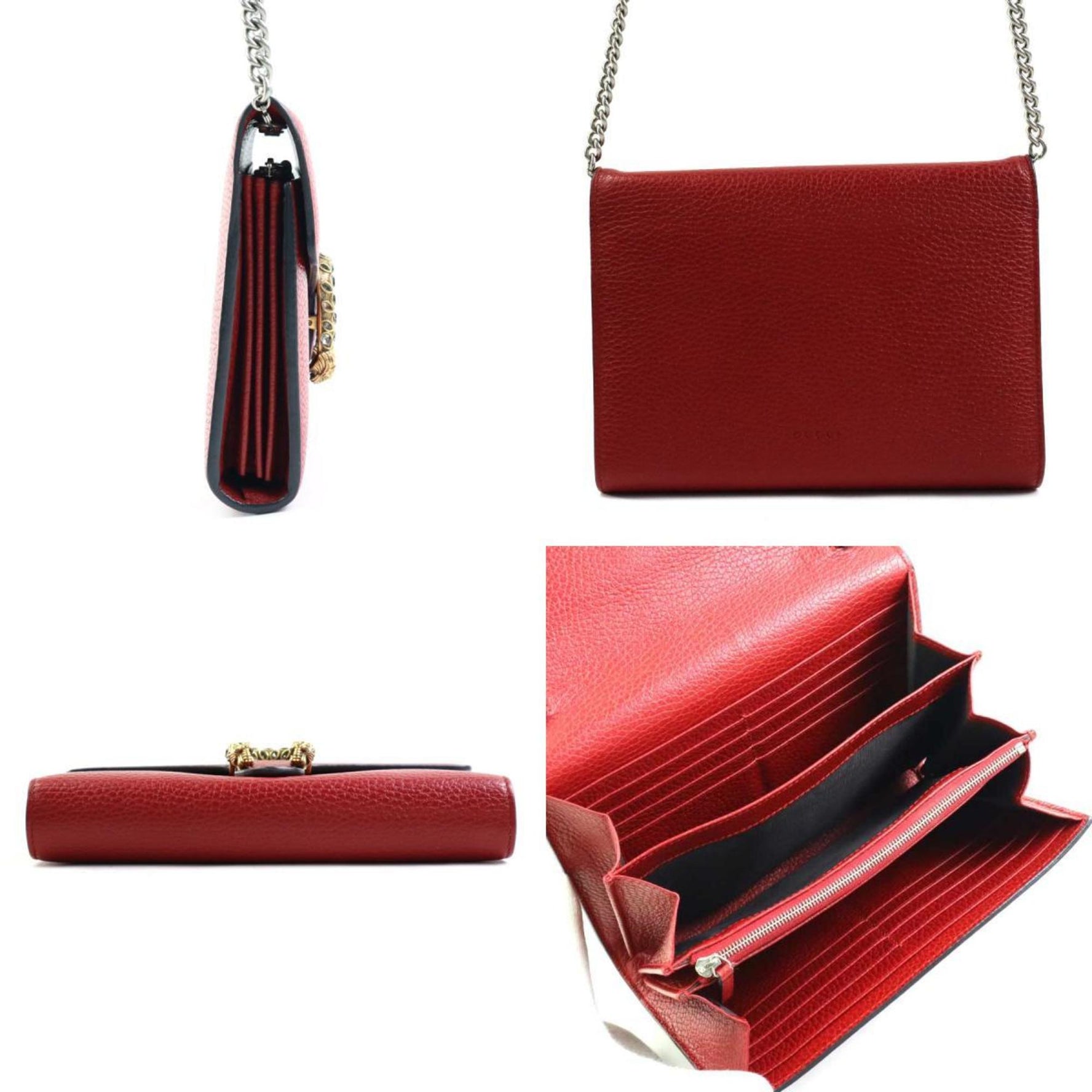 GUCCI Wallet Chain Dionysos Leather Dark Red