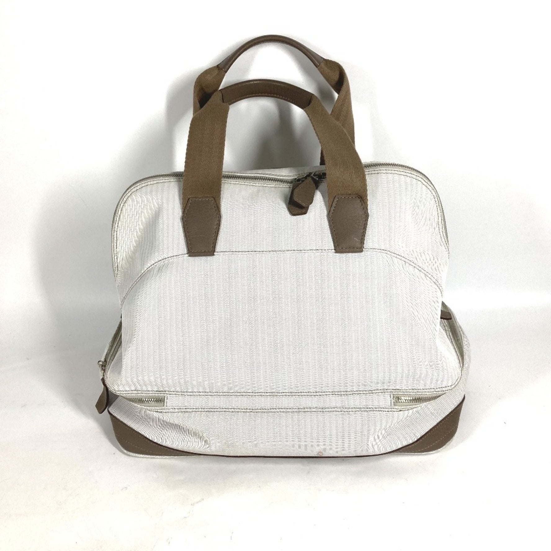 HERMES Sac de Golf 40 Bag Handbag Travel Boston Toile Chevron Leather Men's Etoupe Beige