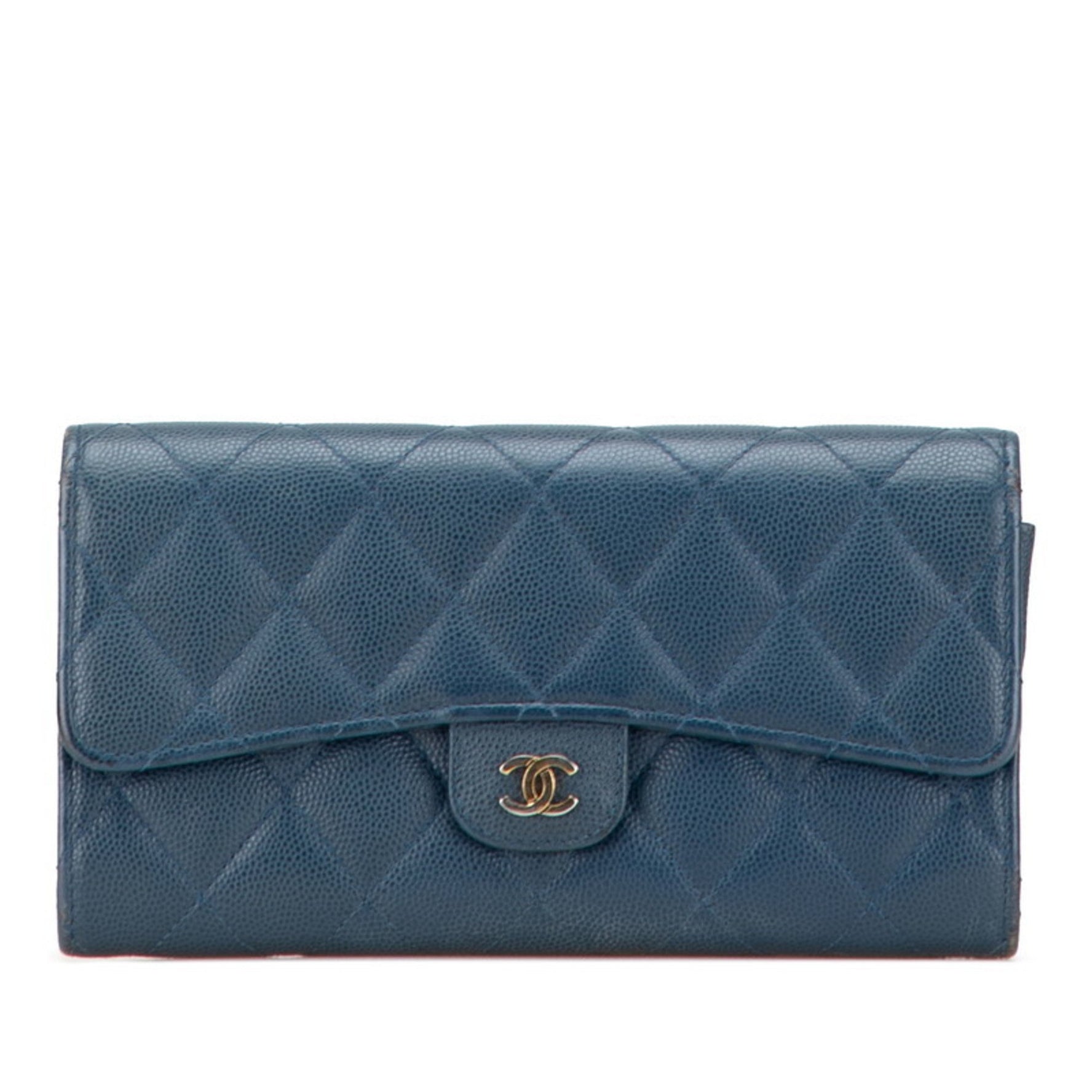 CHANEL Matelasse Coco Mark Long Wallet Caviar Leather