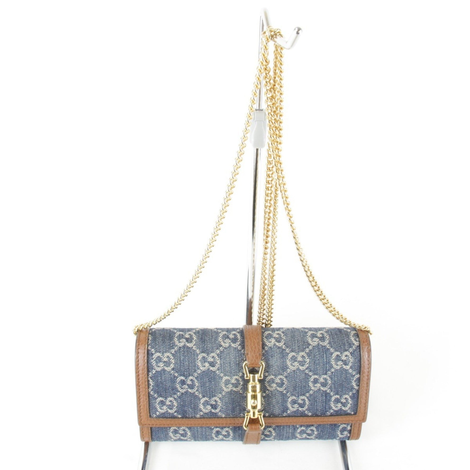 GUCCI Chain Wallet New Jackie 1961 Long in GG Canvas, Denim