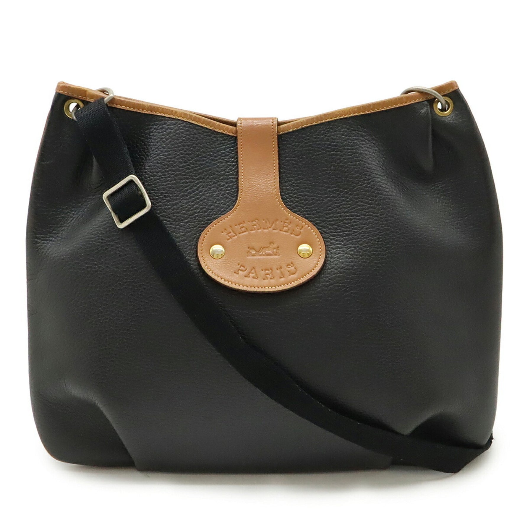 HERMES Rodeo Shoulder Bag Leather Black Brown ○N Stamp