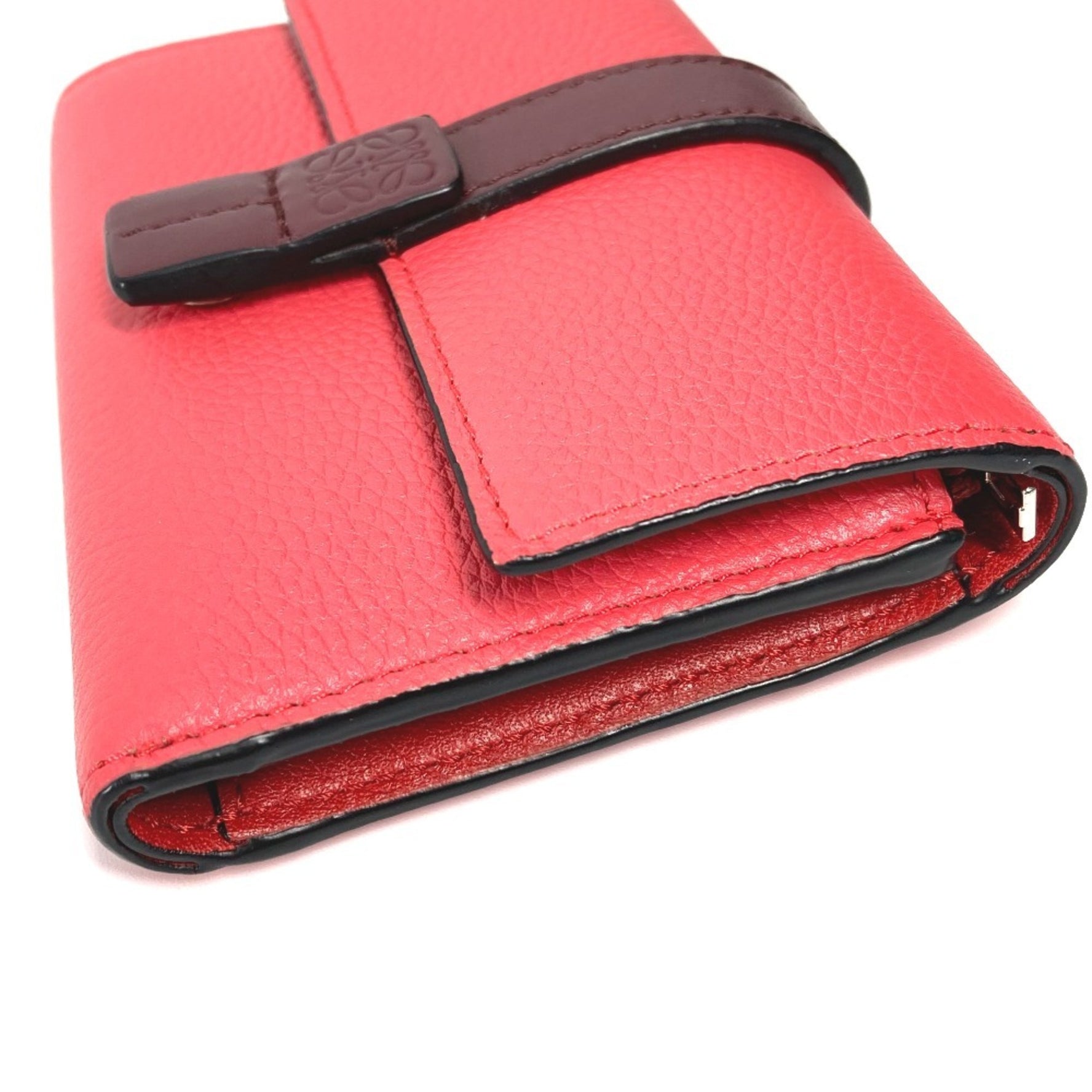 LOEWE Two-Tone Anagram Small Vertical Wallet, Compact Tri-Fold Leather, Pink