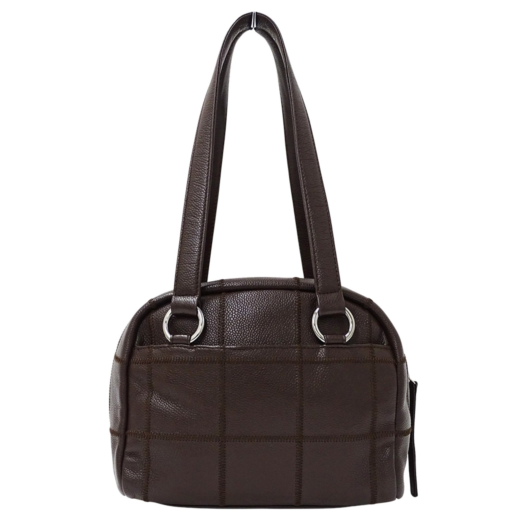 Chanel Chocobar Handbag/Shoulder Bag in Caviar Leather with Silver Hardware, Mini Boston