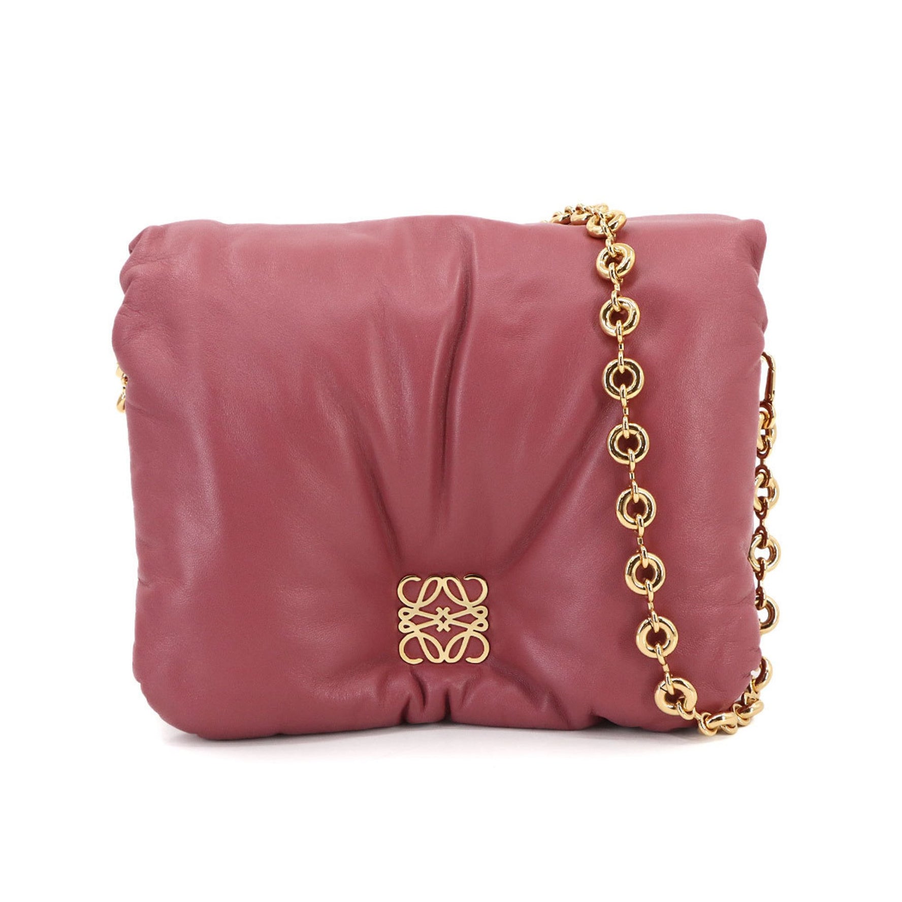LOEWE Puffer Goya Chain Shoulder Bag in Leather with Gold Hardware
