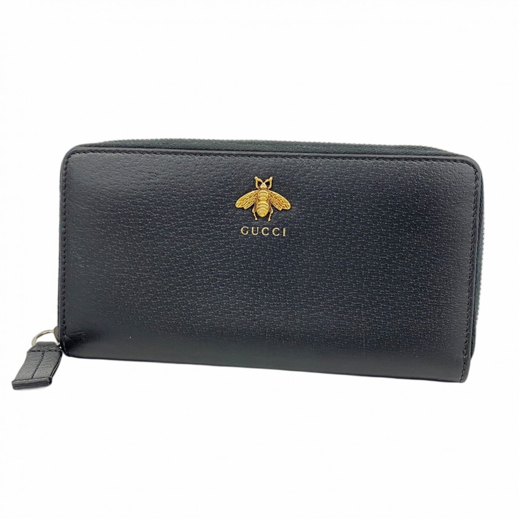 Gucci Animalier Bee Long Wallet Leather Black Women's