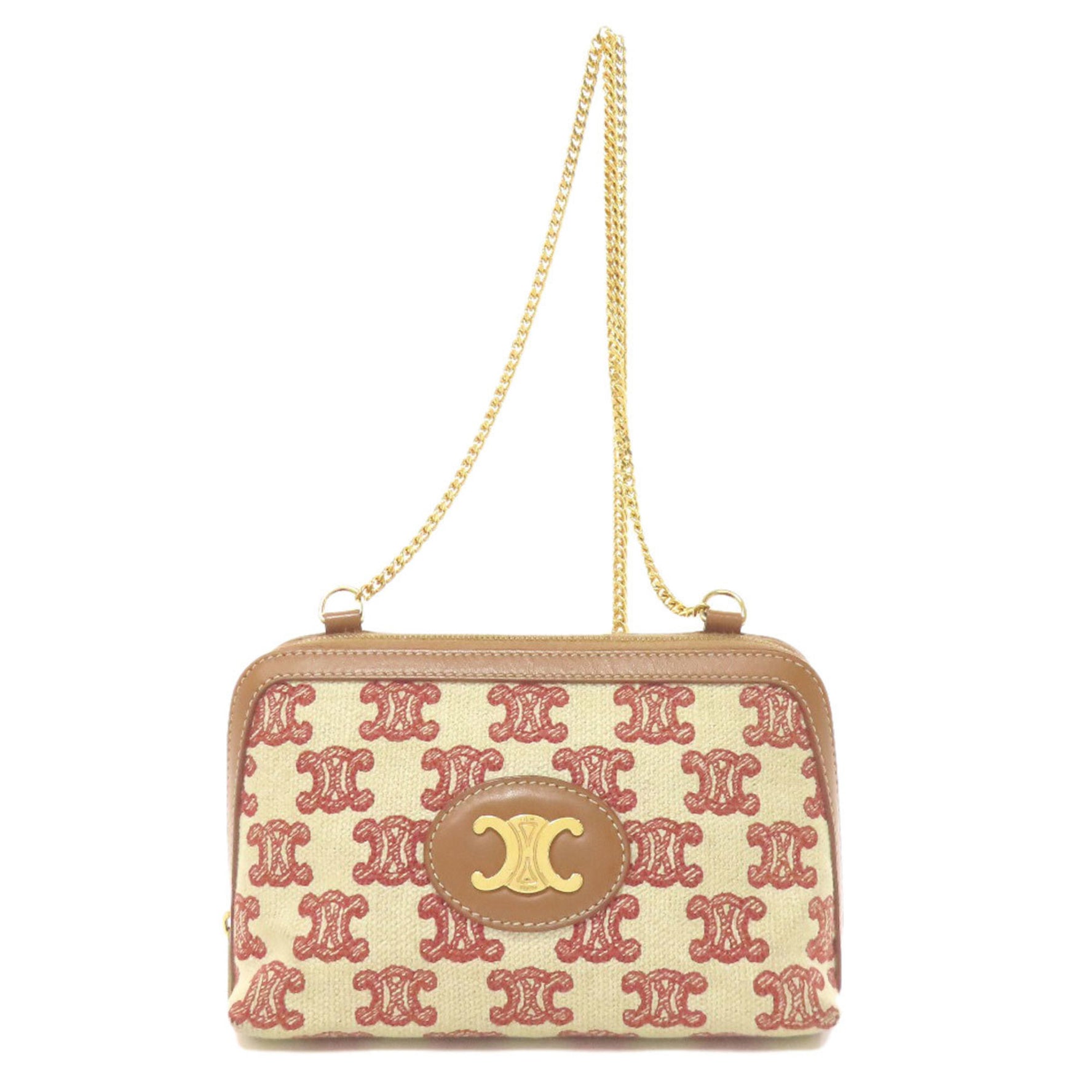 CELINE Triomphe clutch shoulder bag canvas leather