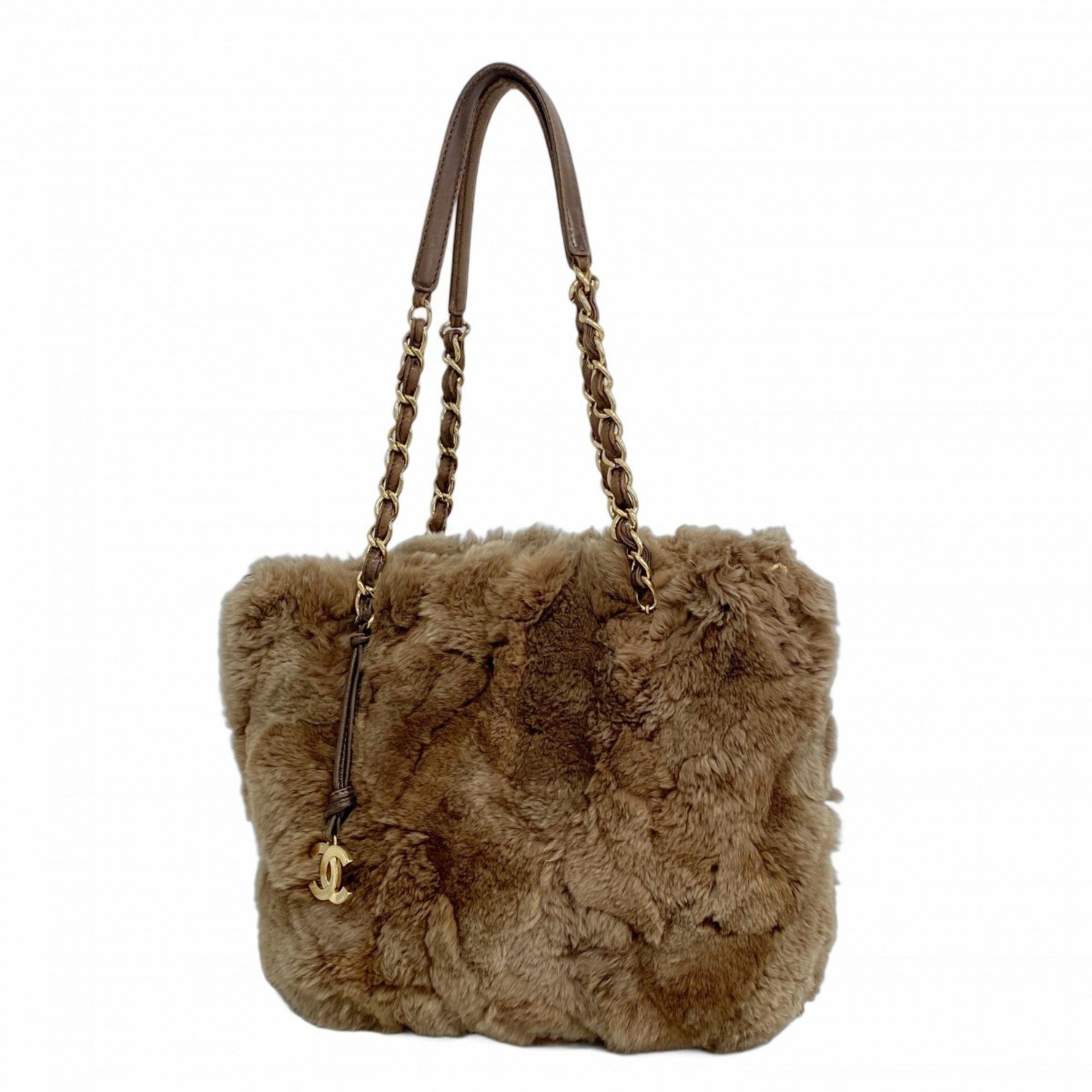 Chanel Shoulder Bag Chain Fur Champagne