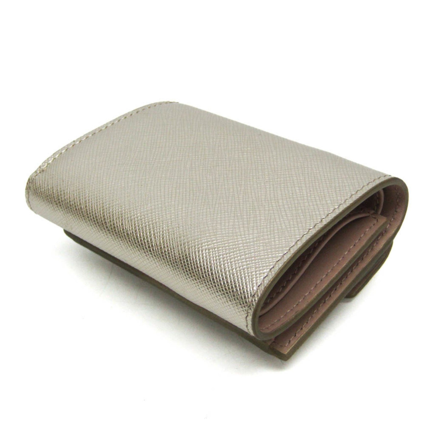 Prada Saffiano SAFFIANO FIOCCO 1MH021 Women's Leather Wallet (tri-fold) Champagne Gold,Pink Beige