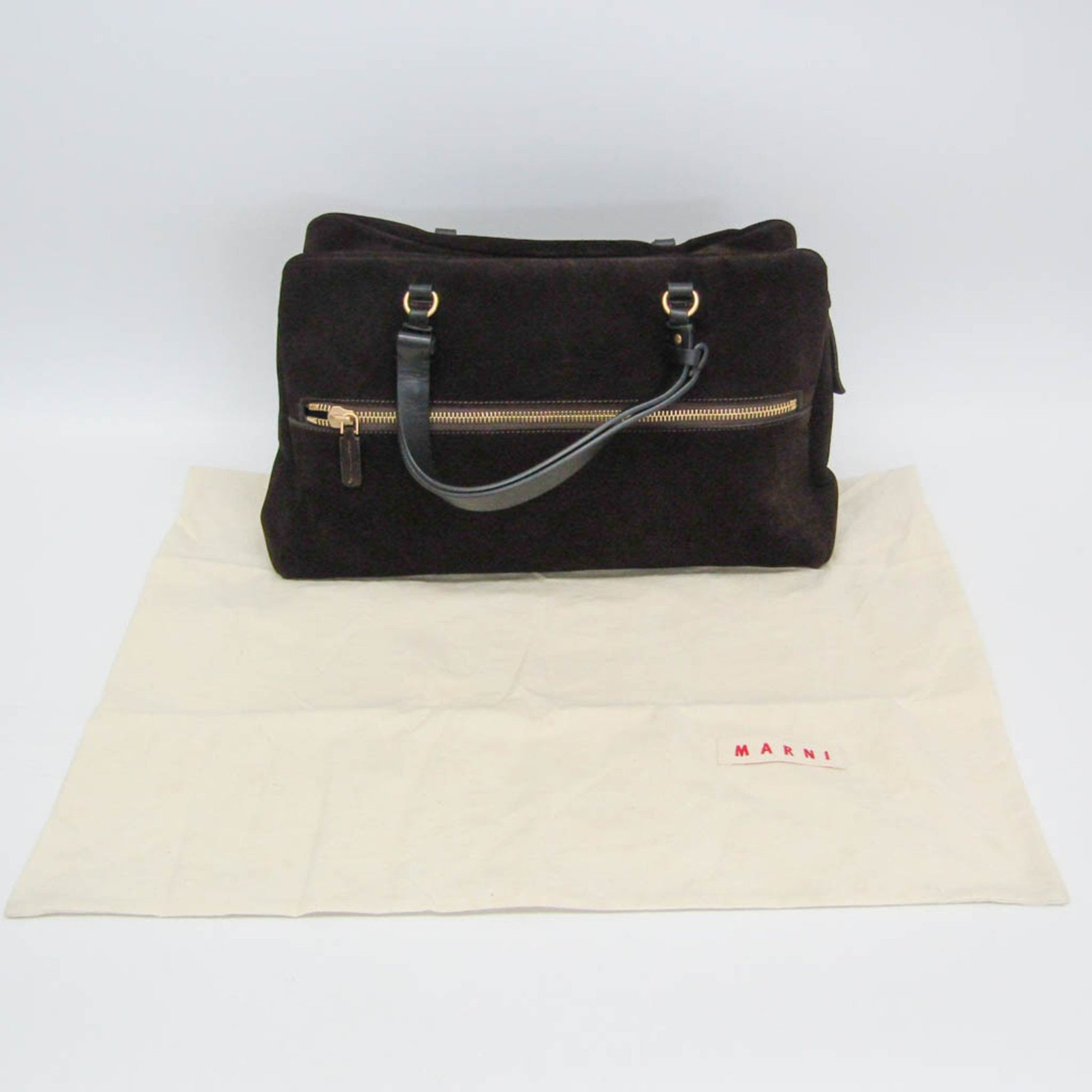 Marni Men,Women Suede,Leather Handbag Dark Brown