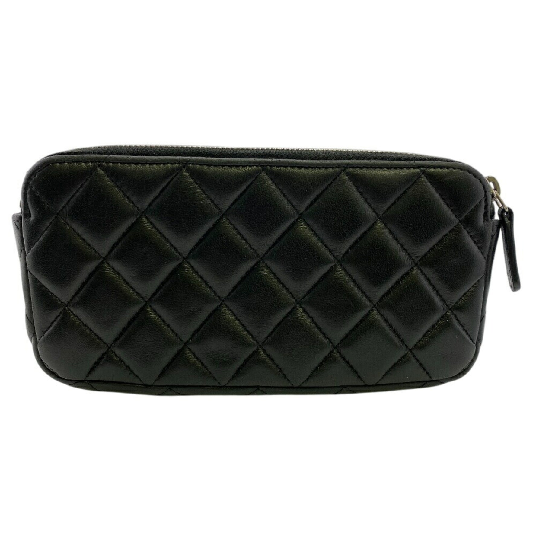 CHANEL W Chain Shoulder Wallet Matelasse Long Black