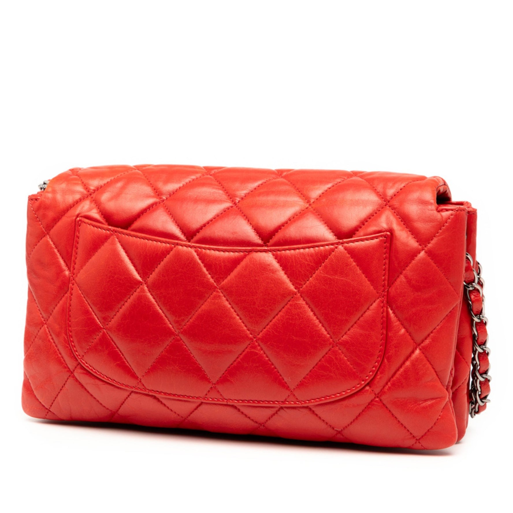 CHANEL Matelasse Coco Mark Chain Shoulder Bag in Red Lambskin
