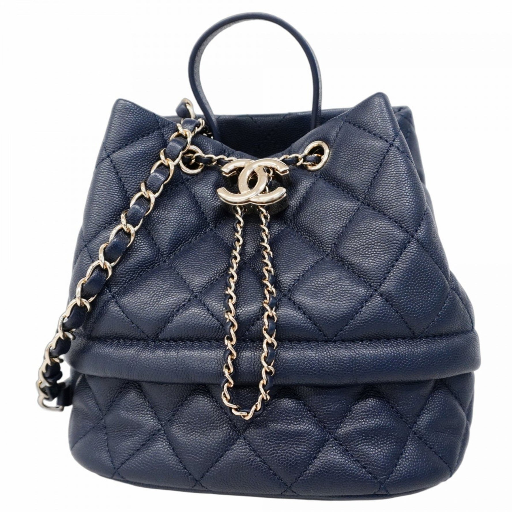 Chanel Matelasse Handbag with Chain Shoulder Strap, Caviar Skin, Blue, Champagne, Bag