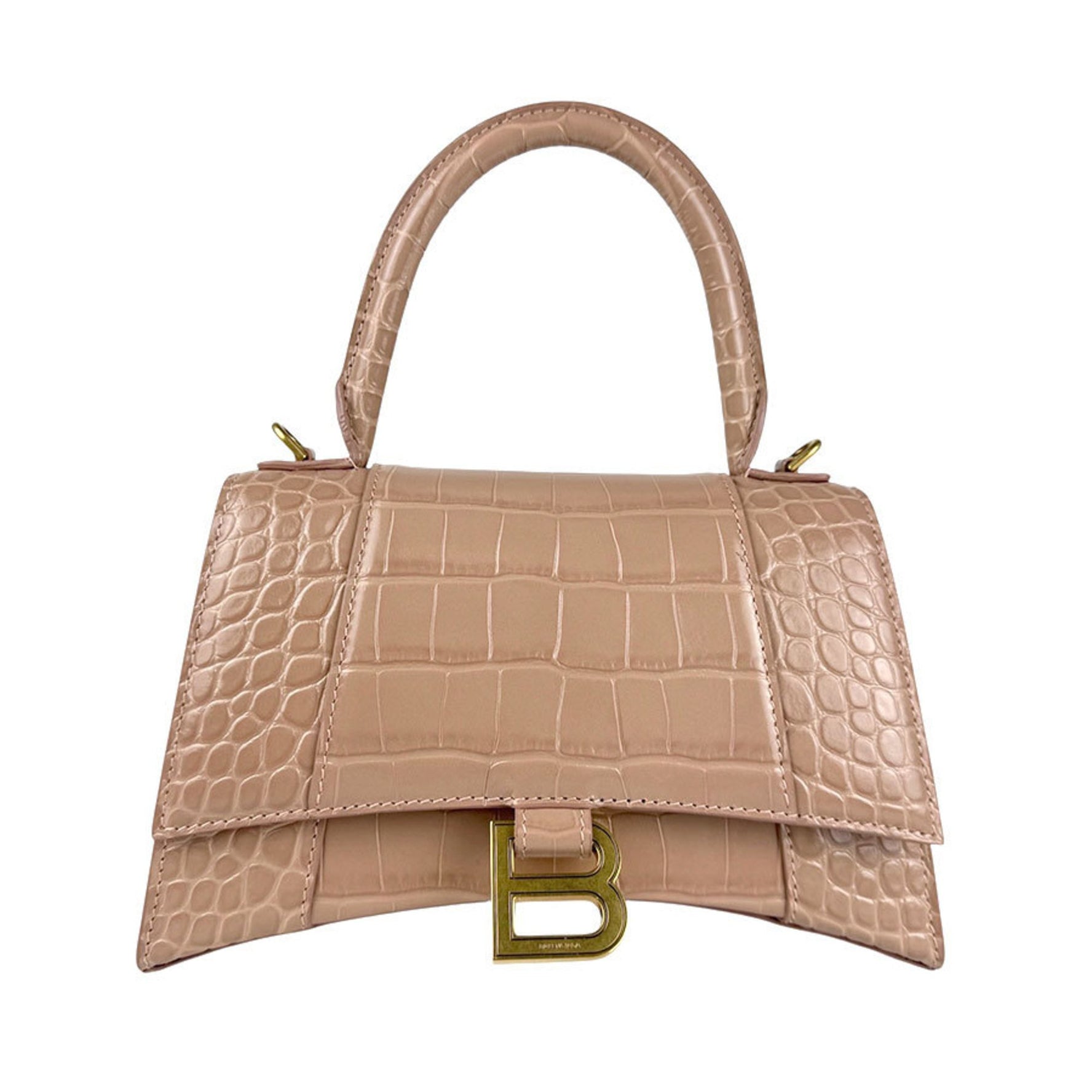 Balenciaga Hourglass Embossed Leather Shoulder Bag in Pink Beige