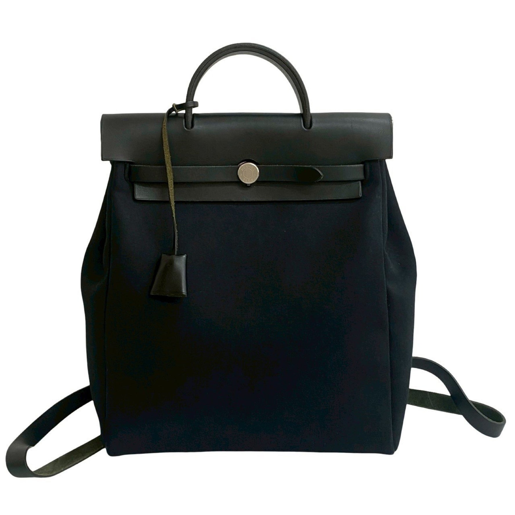 HERMES Airbag Ad PM Toile Officier Leather Backpack in Black and Navy (54743)