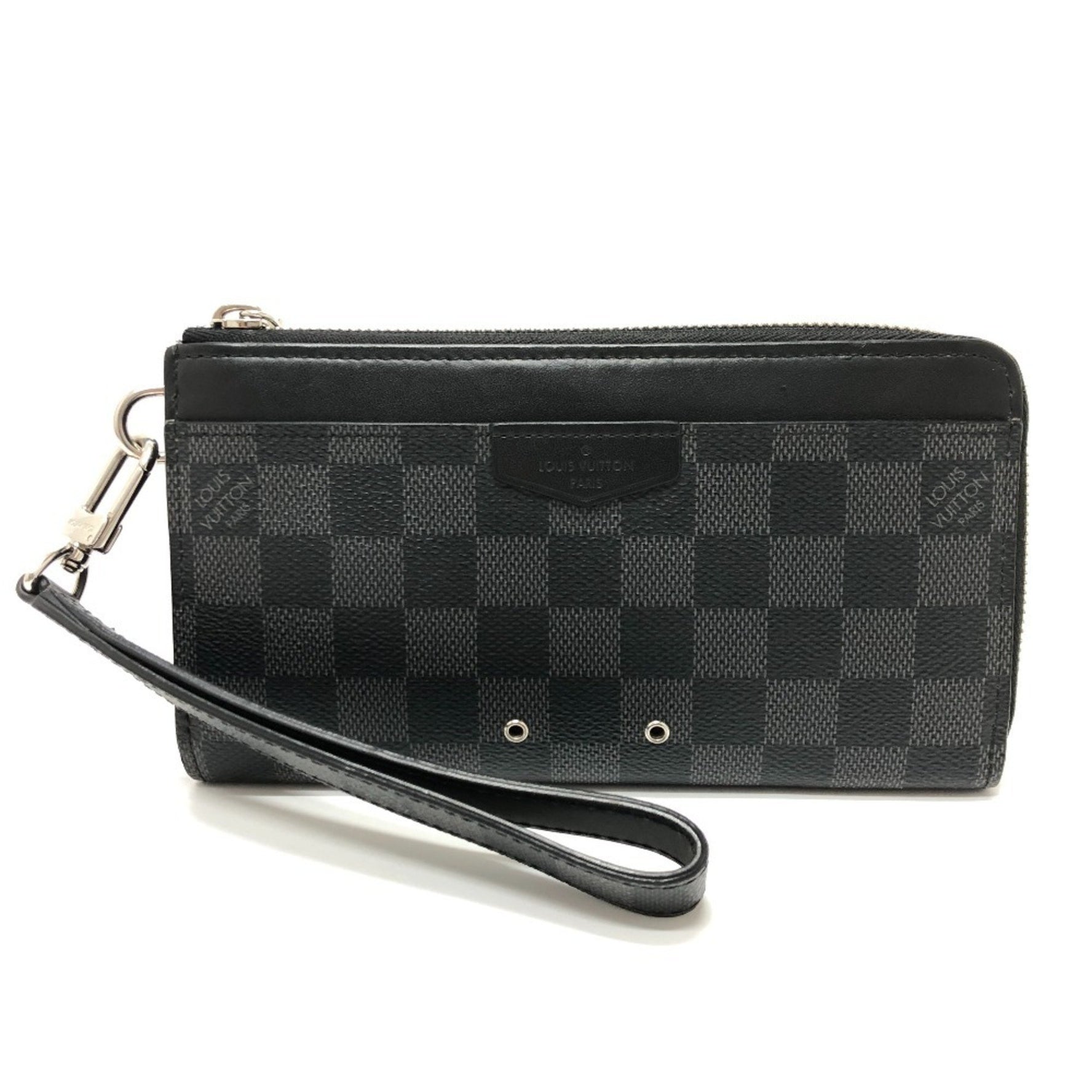 LOUIS VUITTON N60379 Damier Graphite Zippy Dragonne L-Shaped Long Wallet with Strap, Canvas, Men's, Black