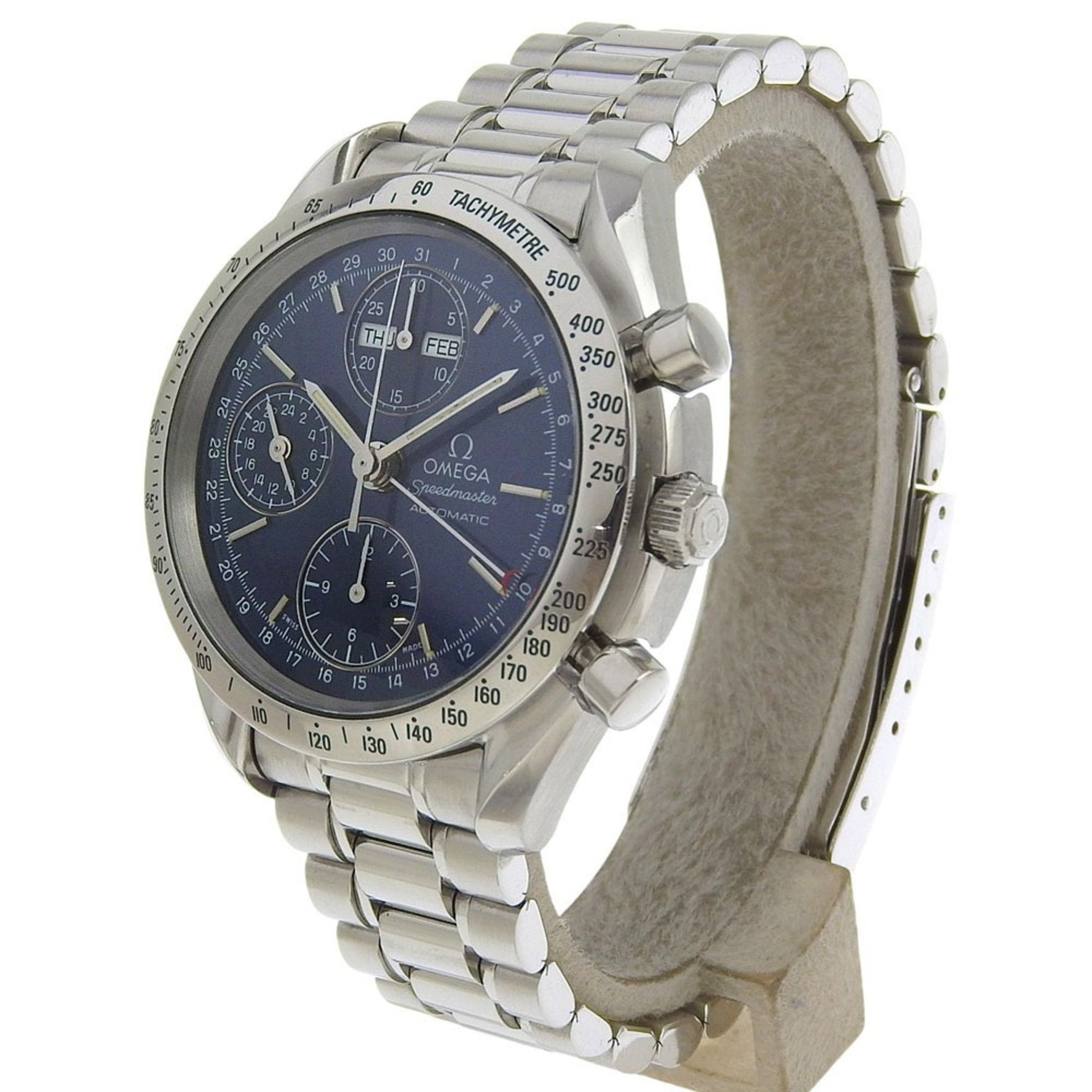 OMEGA Speedmaster Watch, Triple Calendar, Cal. 1151, 3521.80, Stainless Steel, 1995, Silver Automatic Chronograph, Navy Dial