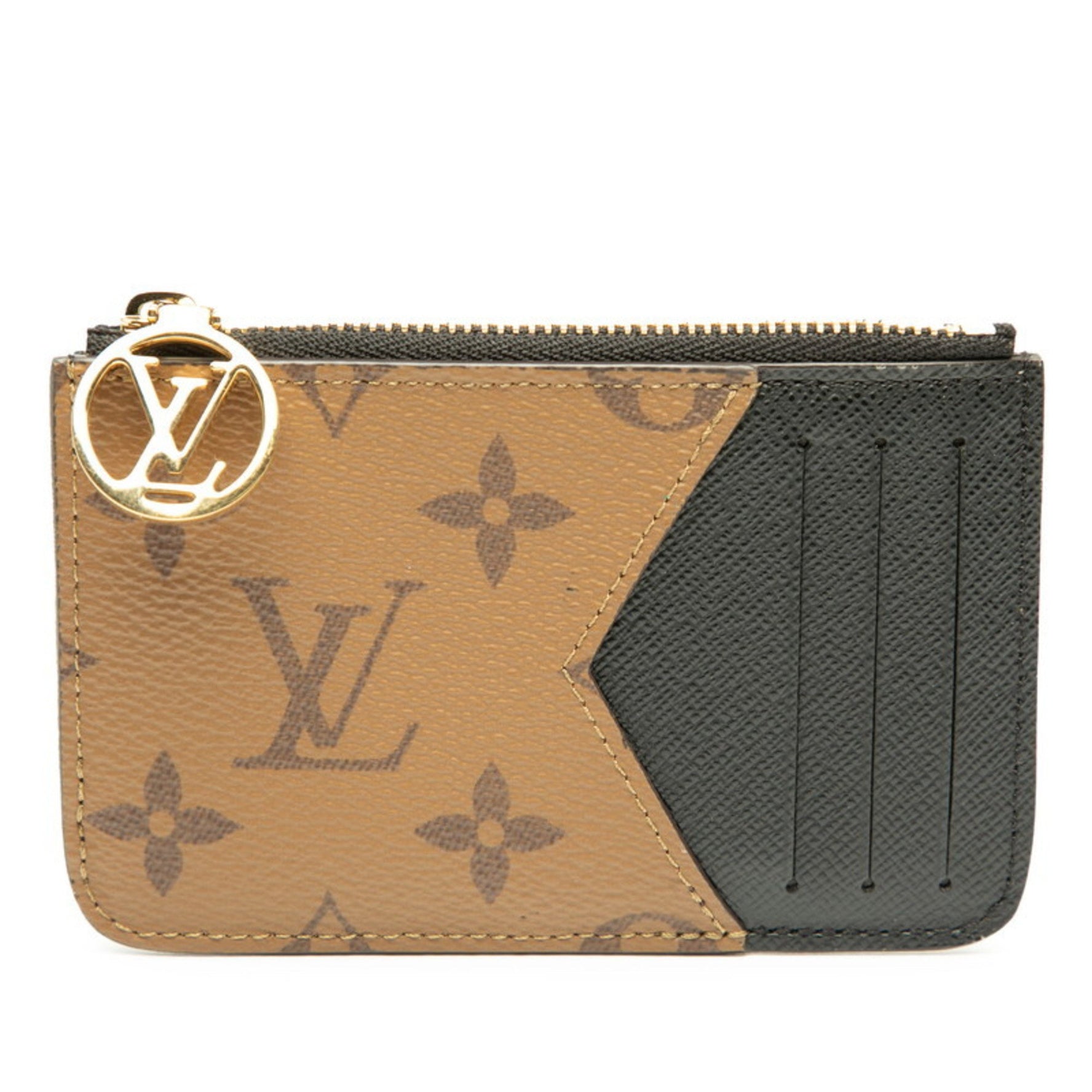 Louis Vuitton Monogram Reverse Porte Carte Romy Business Card Case Brown and Black Leather LOUIS VUITTON