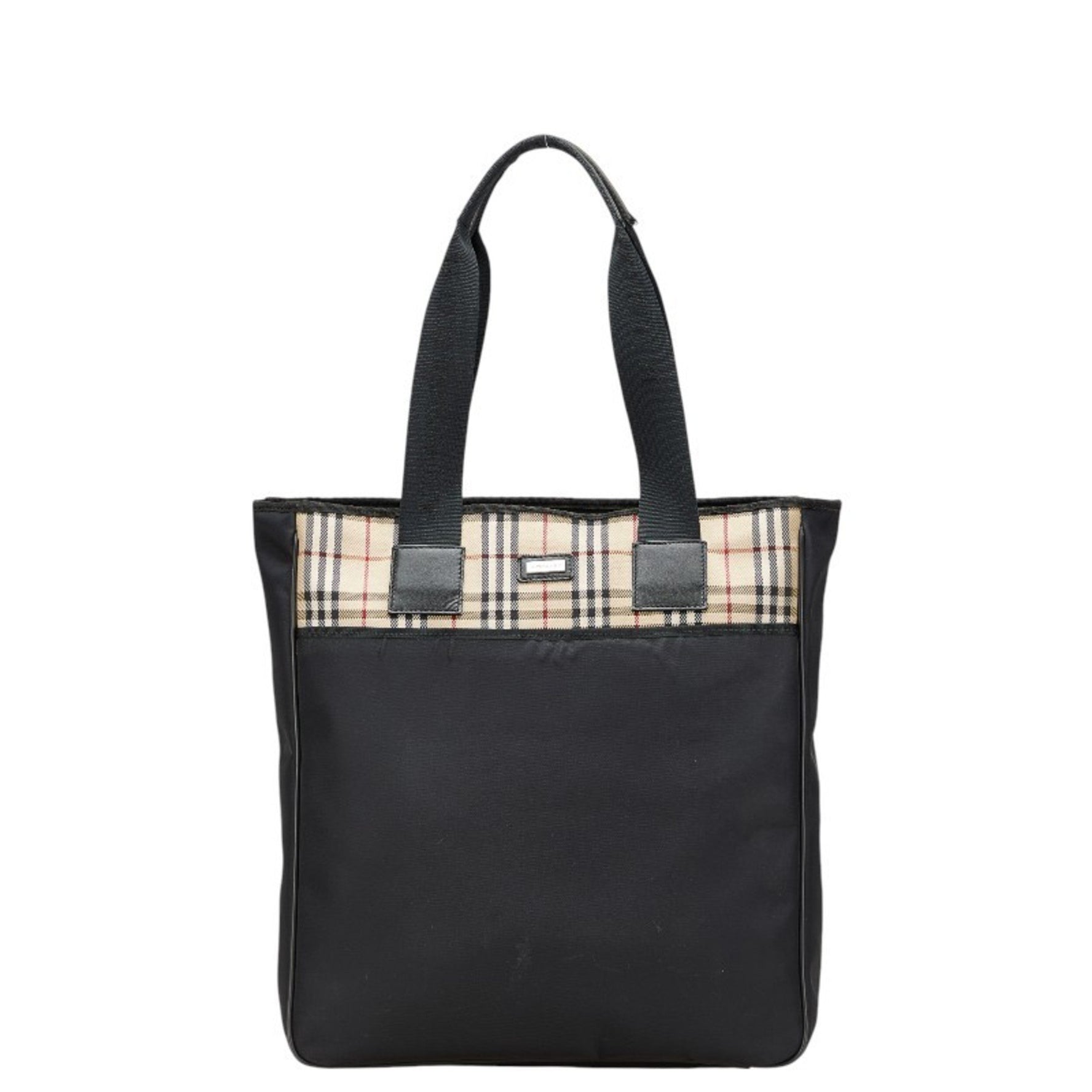 Burberry Nova Check Tote Bag Shoulder Black Beige Nylon Canvas