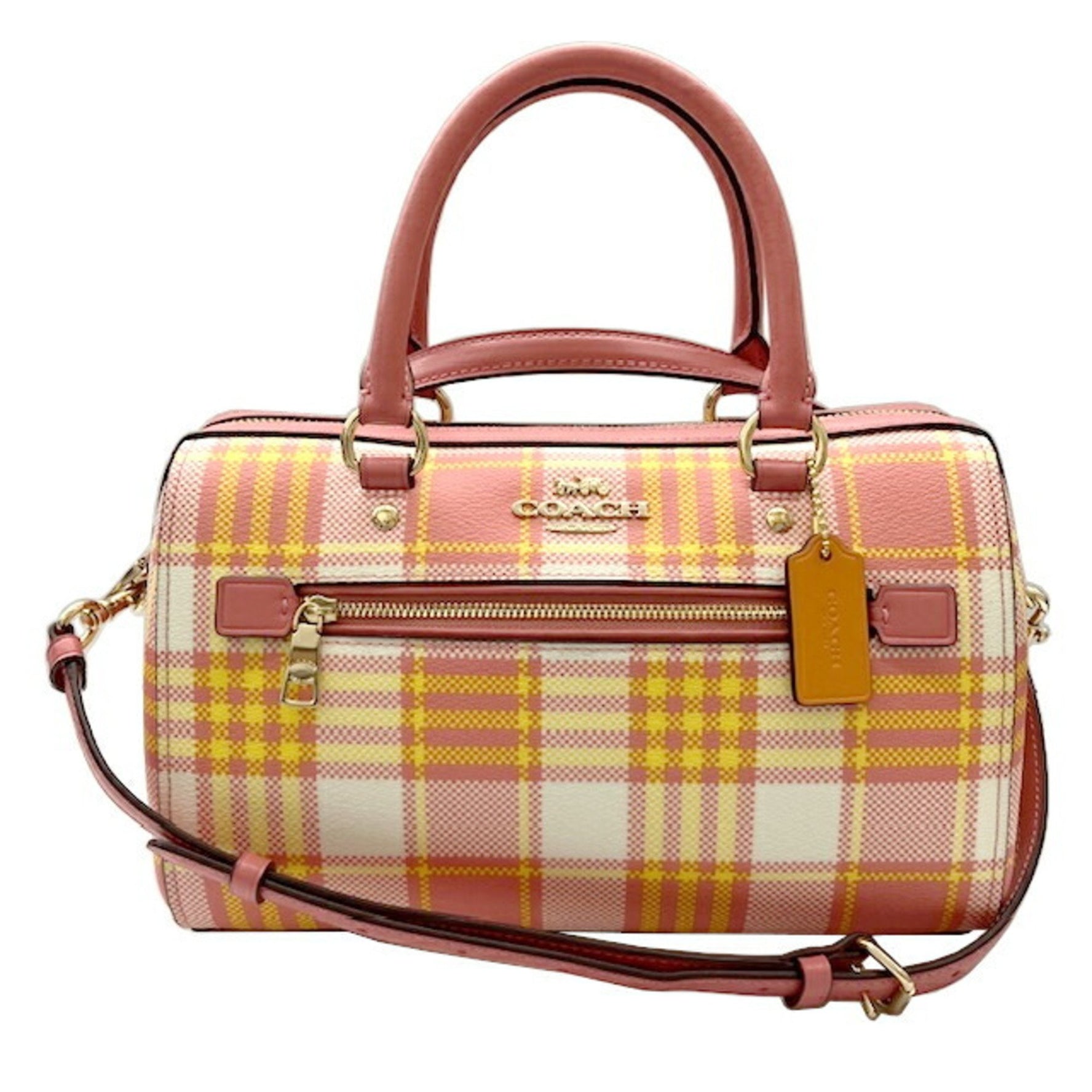 COACH Roan Satchel Garden Plaid Print Multicolor Leather Handbag/Shoulder Bag