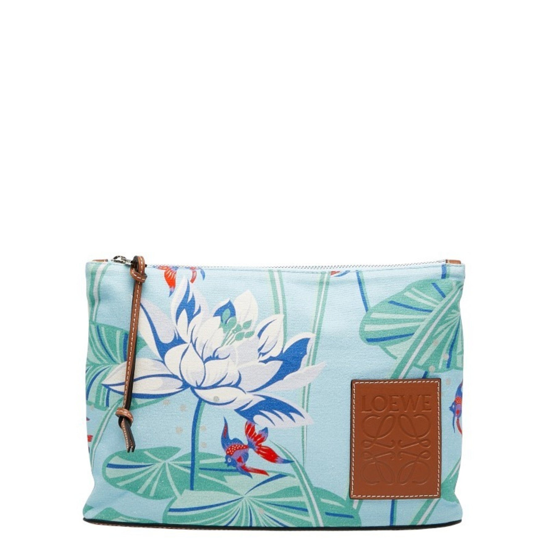 LOEWE x Paula's Ibiza Pouch, Light Blue Multicolor Canvas and Leather