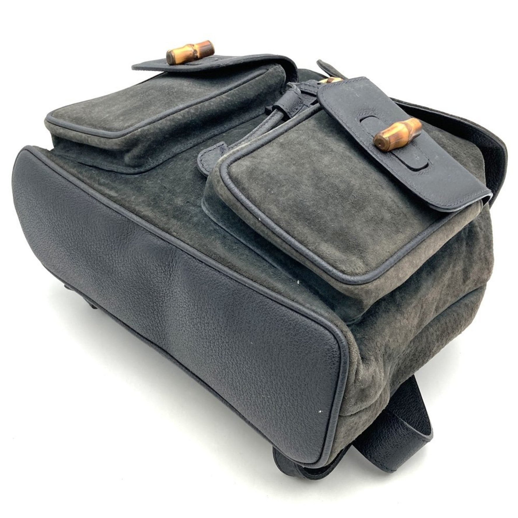 GUCCI 003 2058 0016 Bamboo Suede Backpack, Gray, Daypack, Suede, Women's