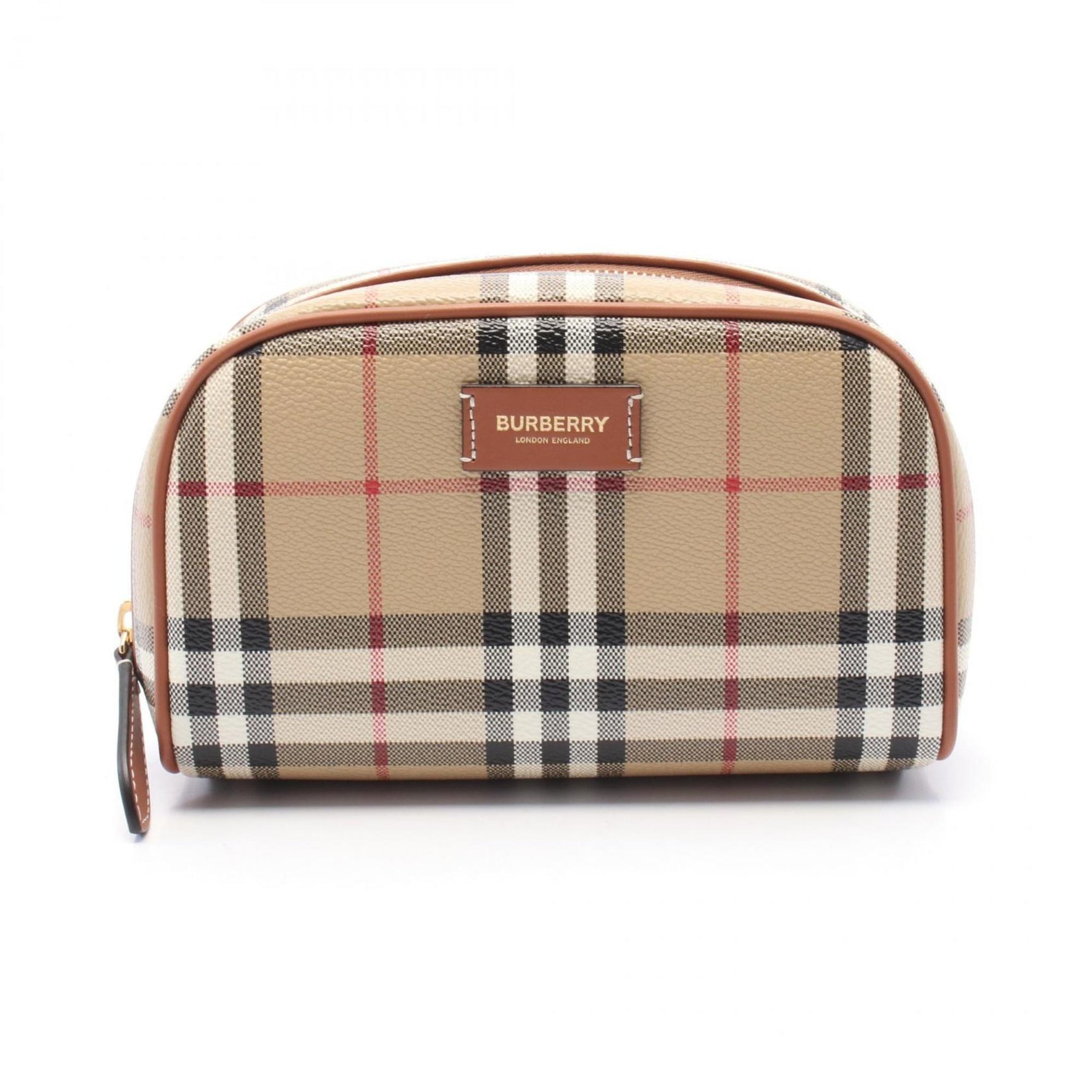 Burberry Check Travel Pouch Coated Canvas Leather Women's Beige Multicolor