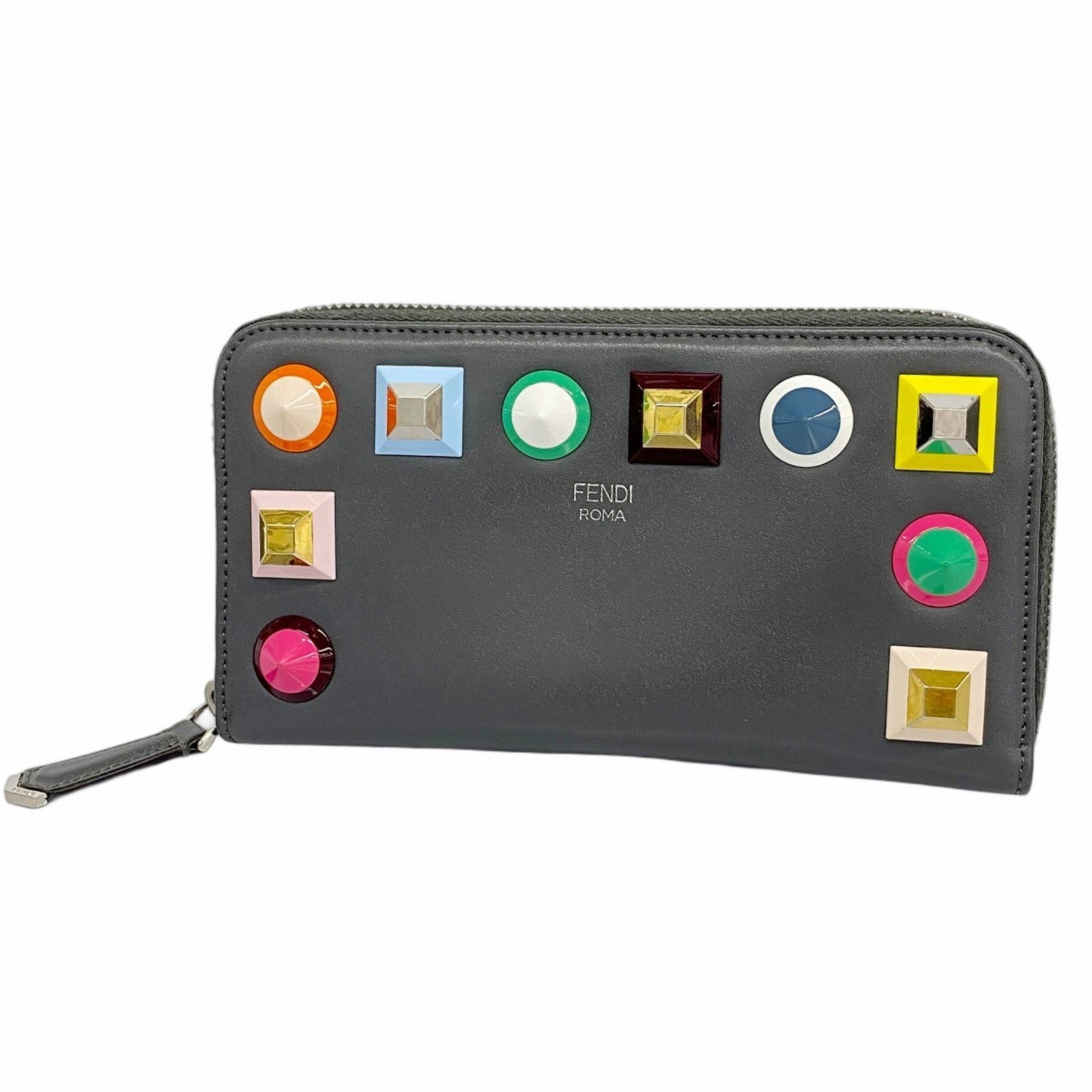 Fendi long wallet in grey multicolor leather for women