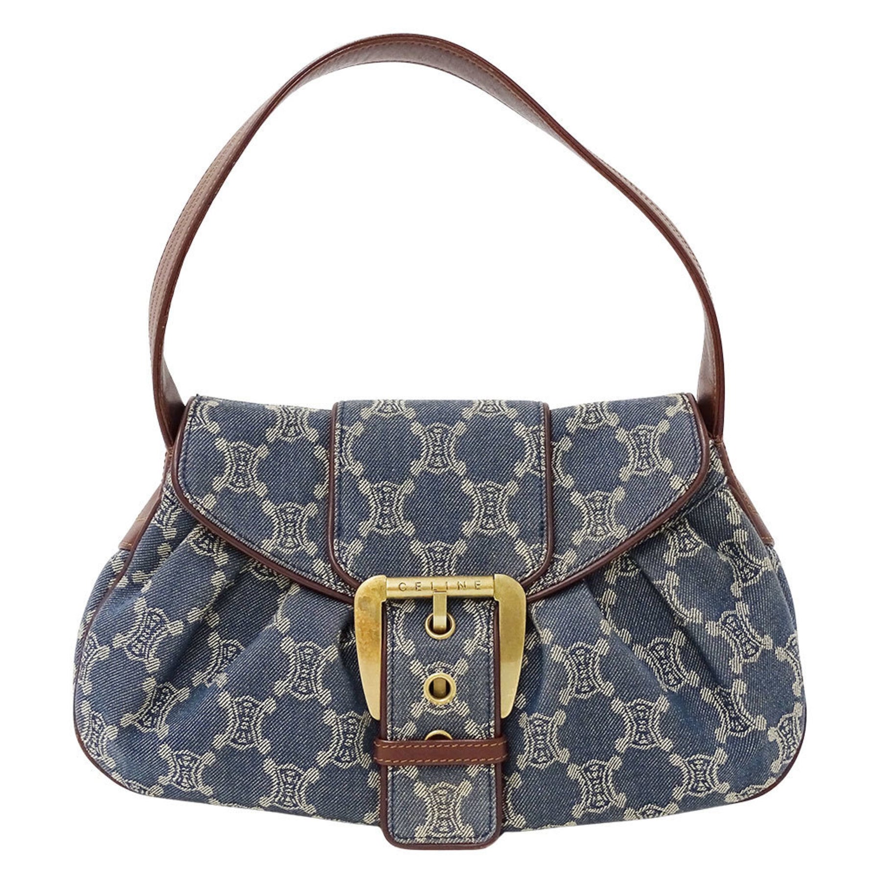 Celine Triomphe shoulder bag in denim blue and brown for women