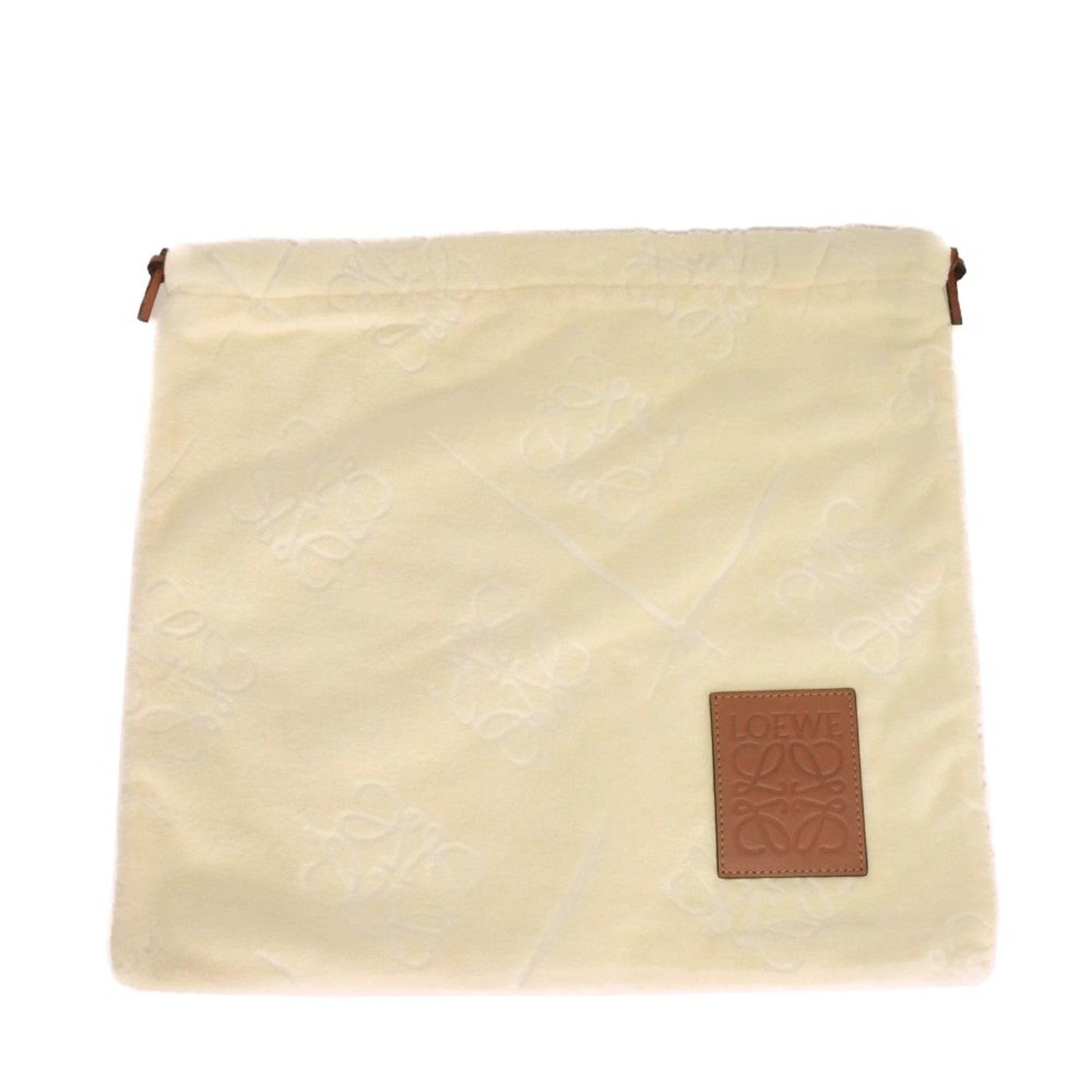 LOEWE Handbag Towel Pouch Embossed Cotton Light Calfskin Tan Anagram Pile Ecru Men's and Bag