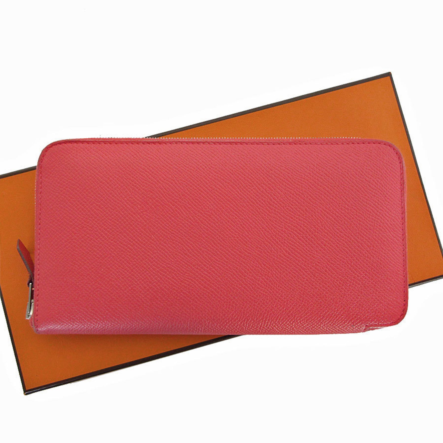 Hermes Round Long Wallet Azap Leather Pink Red Silver