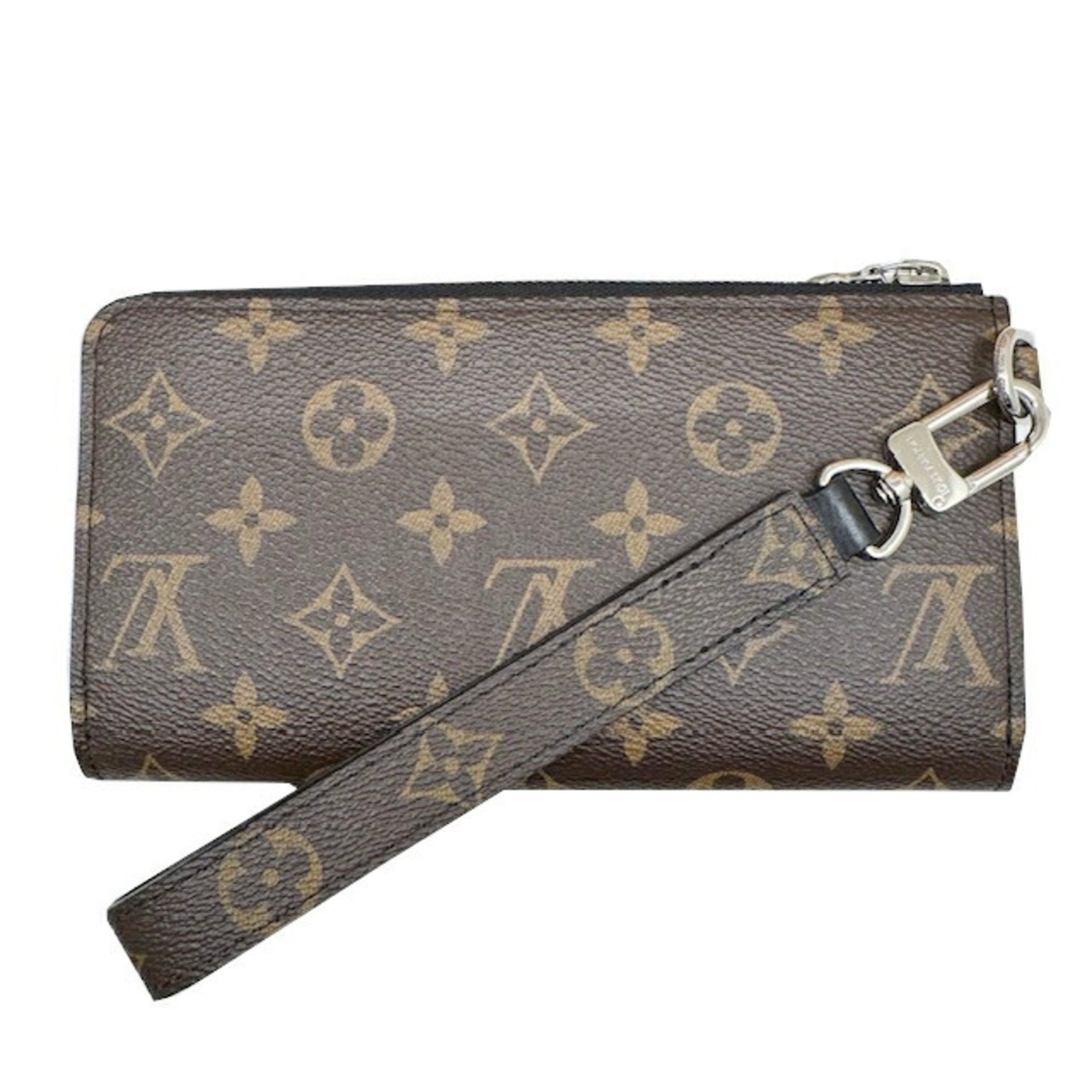 LOUIS VUITTON Louis Vuitton Monogram Macassar Zippy Dragonne M69407 RFID L-shaped long wallet Calf leather with strap Brown Noir Black Men's