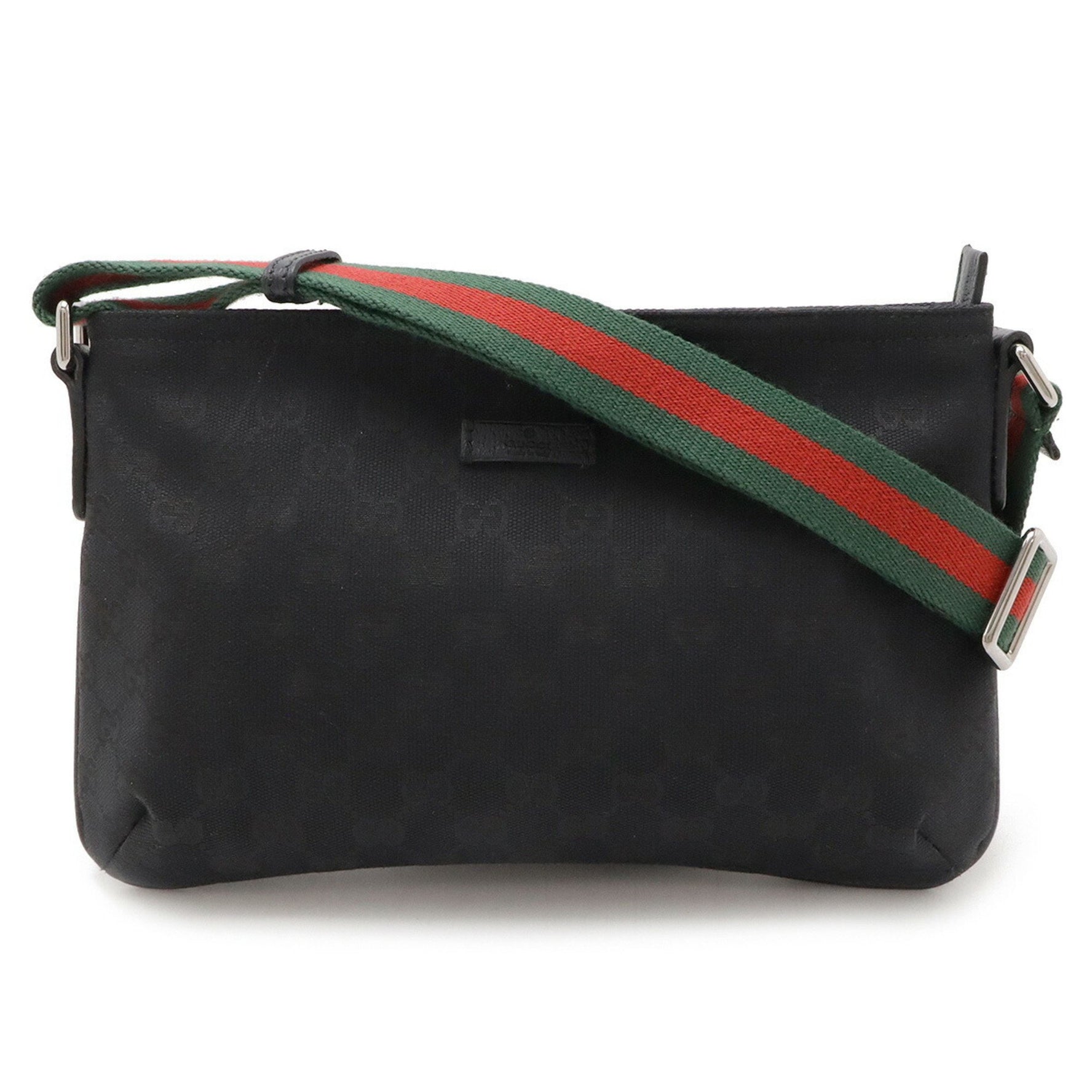 GUCCI Gucci GG Canvas Sherry Line Shoulder Bag Pochette Leather Black Green Red