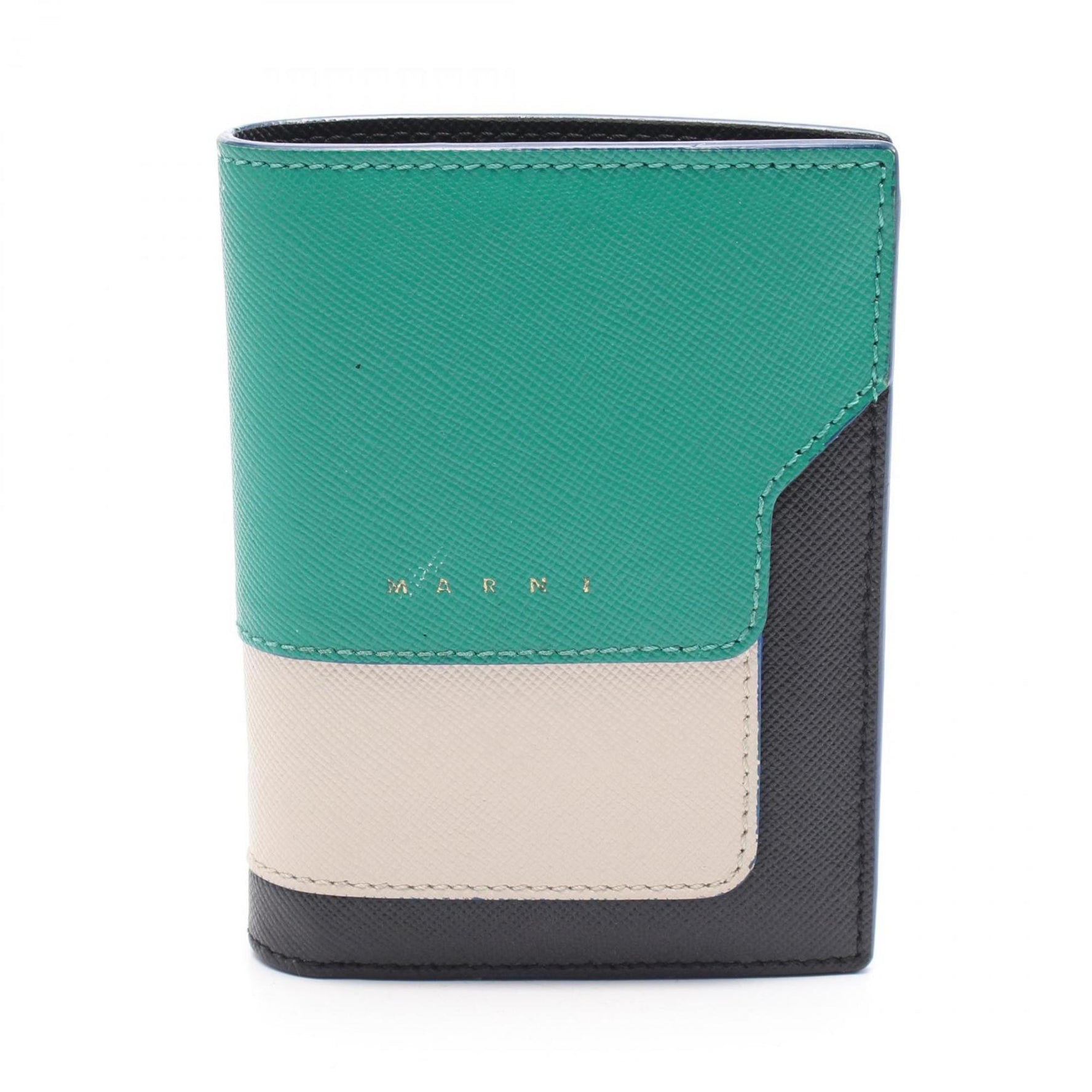 MARNI Bifold Wallet, Leather, Green, Ivory, Black