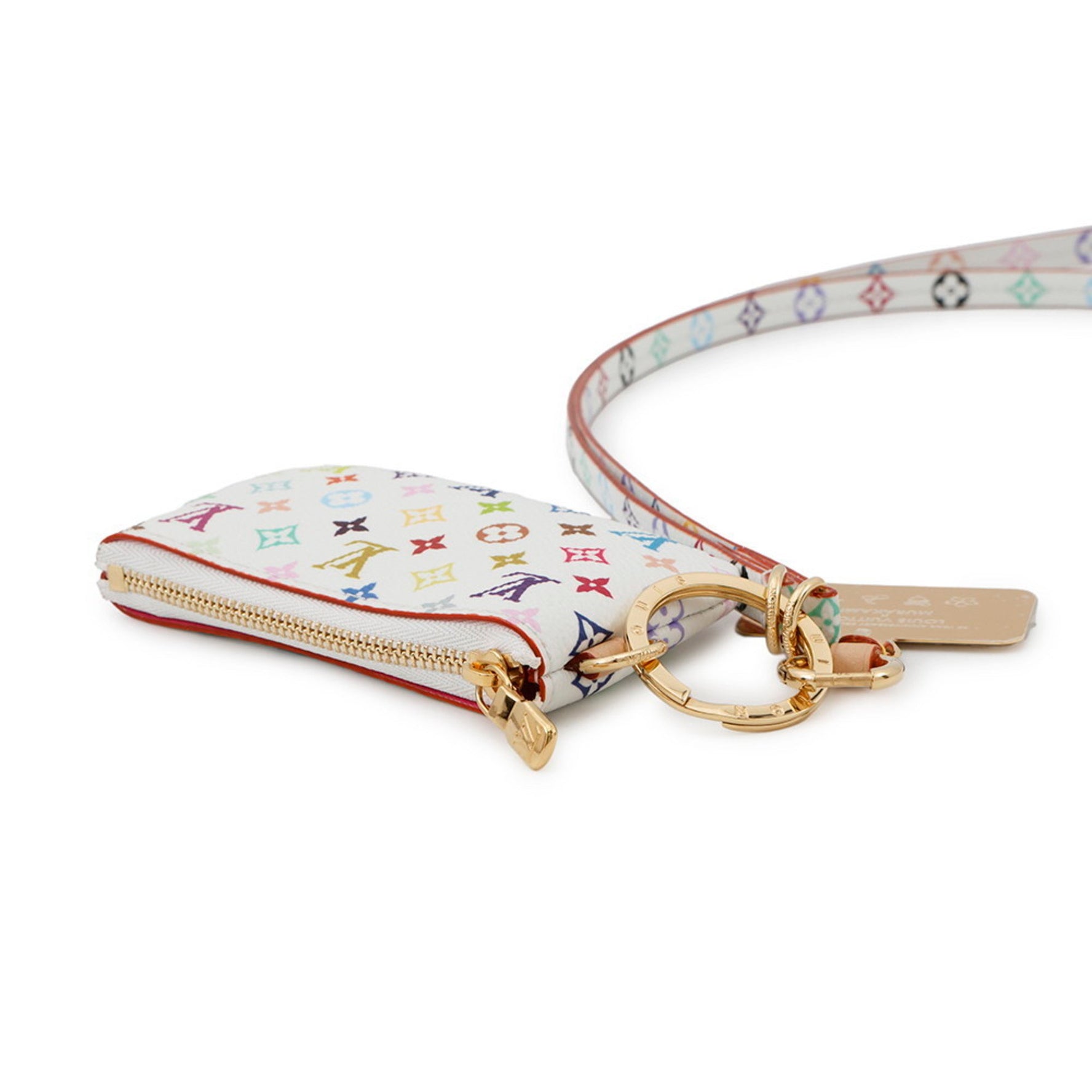 Louis Vuitton Monogram Multicolore Shoulder Bag with LV x TM Phone Holder (M14099) in White, Collaboration Takashi Murakami