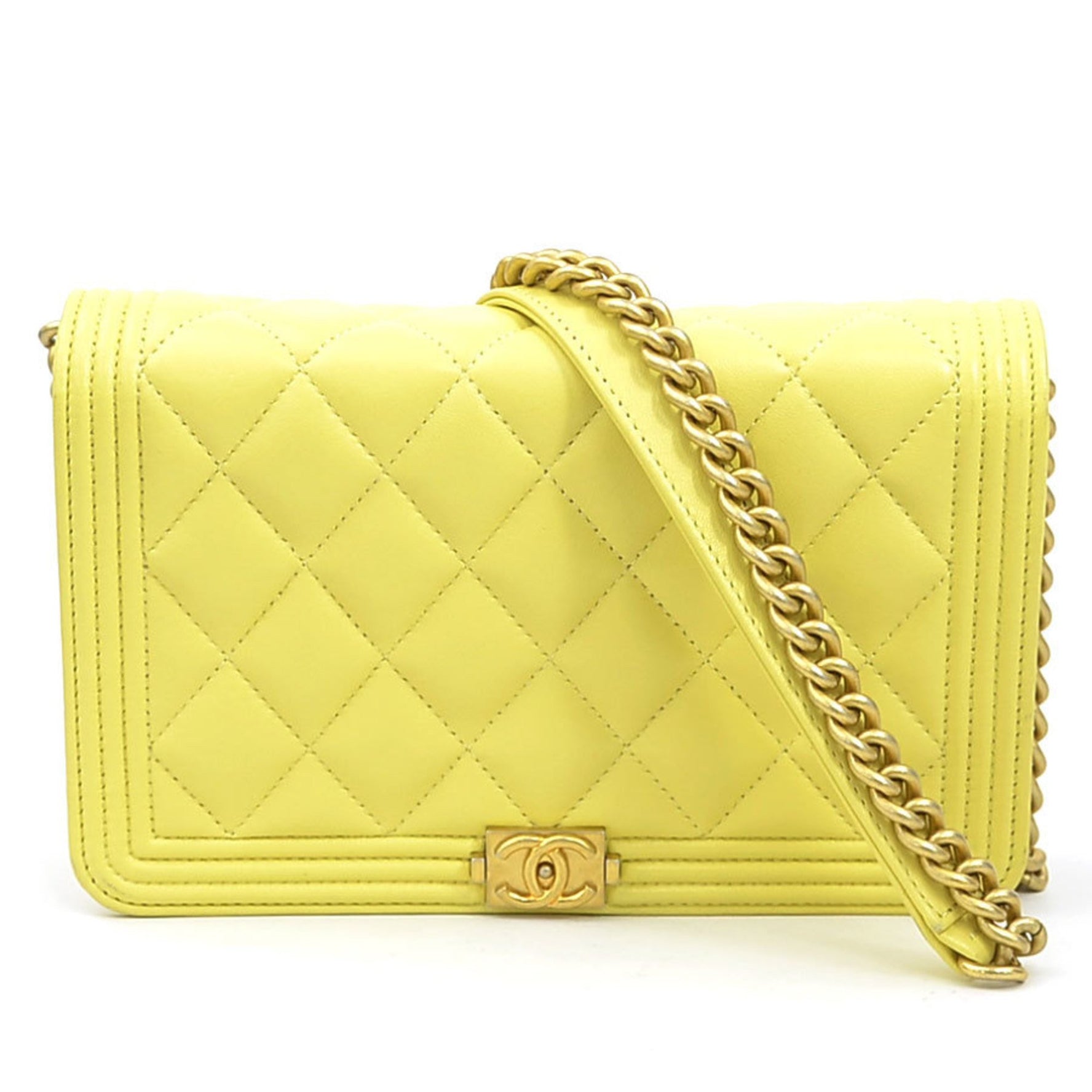 CHANEL Shoulder Bag with Chain Wallet, Boy Leather, Metal, Light Gold