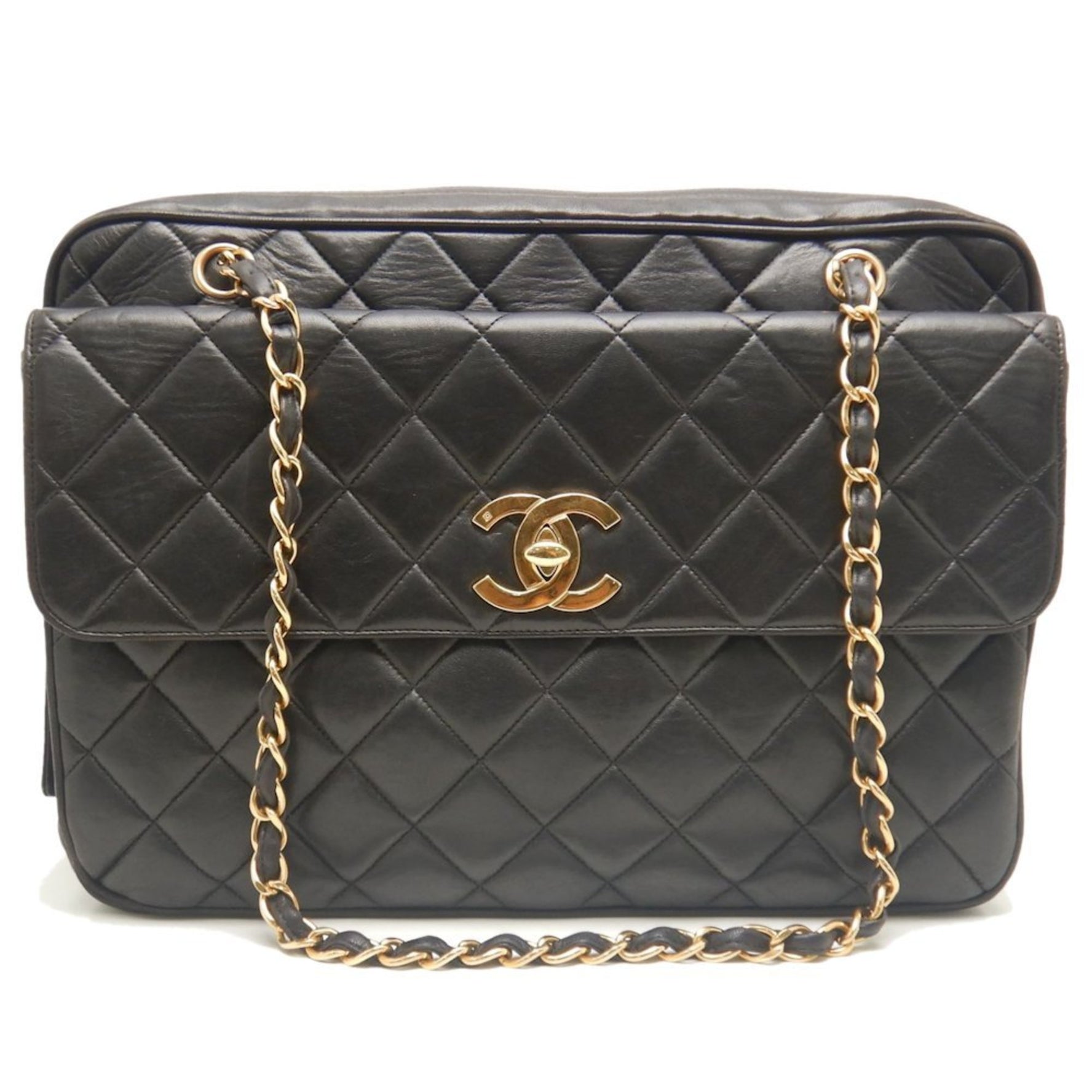 CHANEL Matelasse Chain Shoulder Bag in Black Lambskin