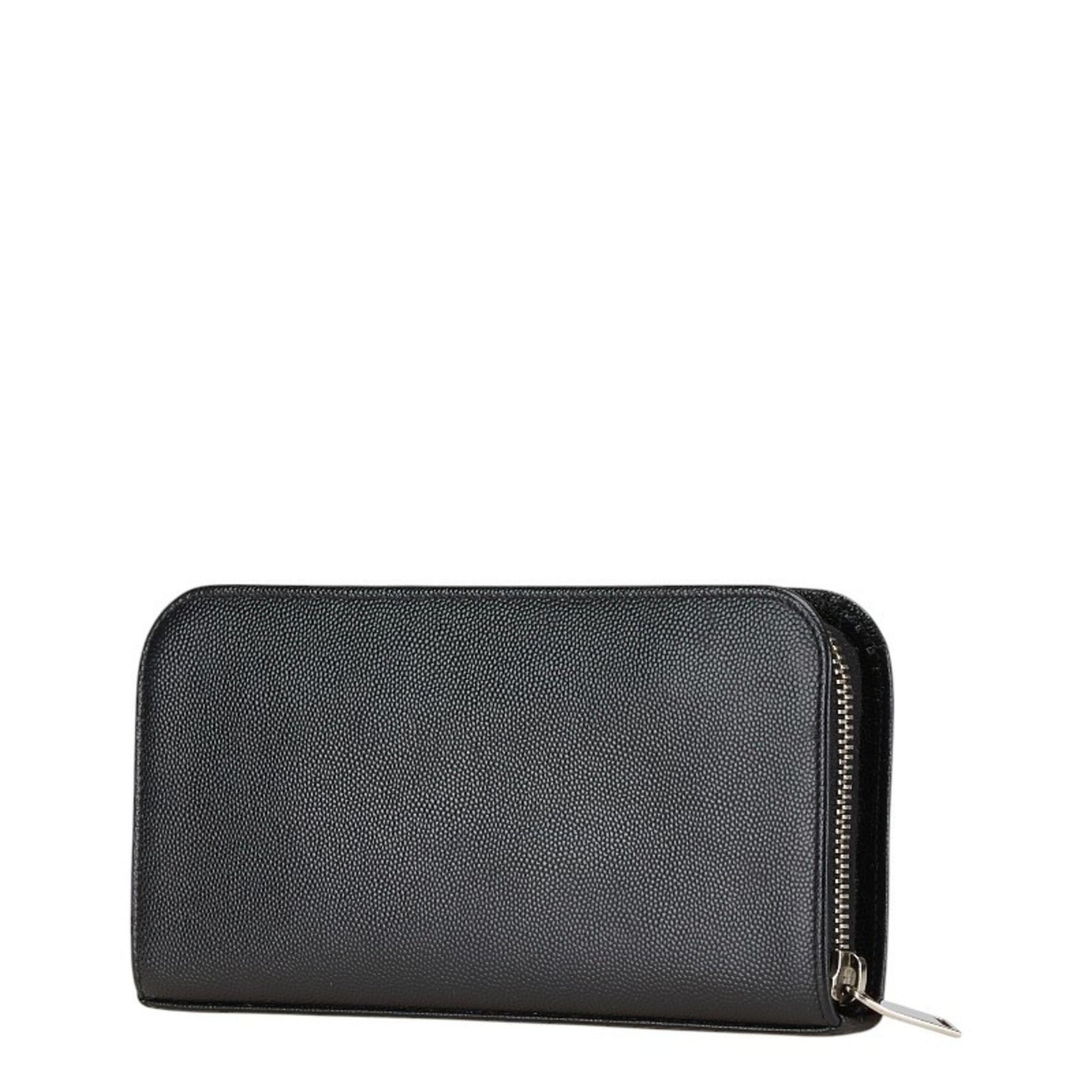 Saint Laurent logo round zipper long wallet in leather .