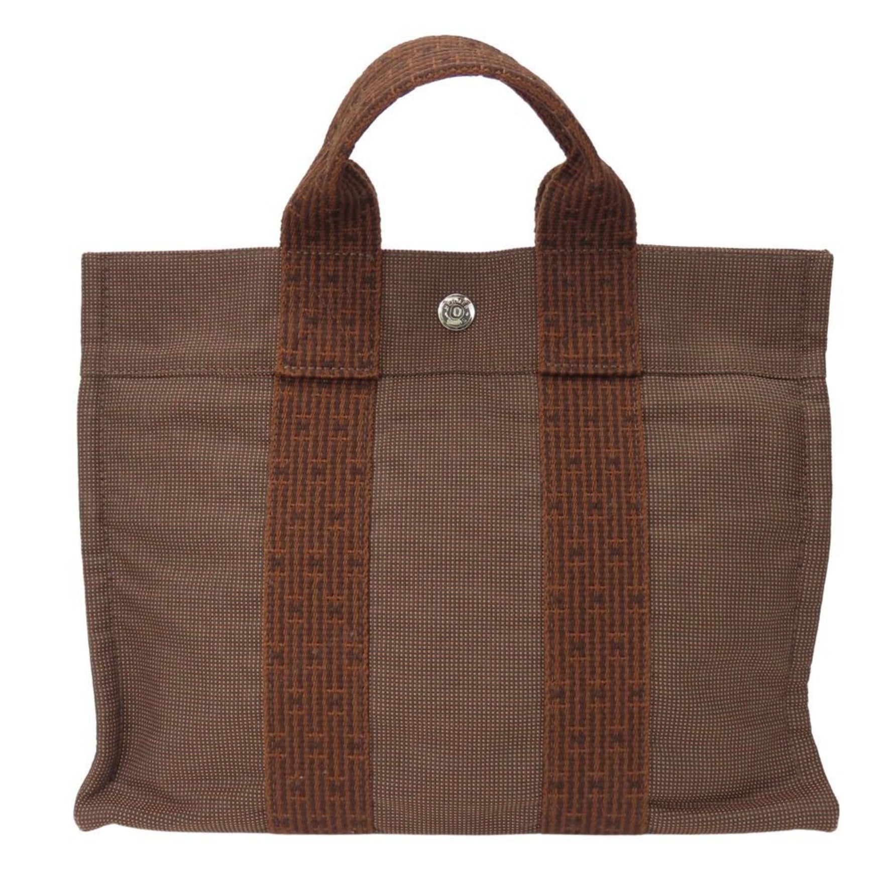 Hermes handbag tote PM Air Line old metal fittings brown canvas men's women's HERMES her line pm