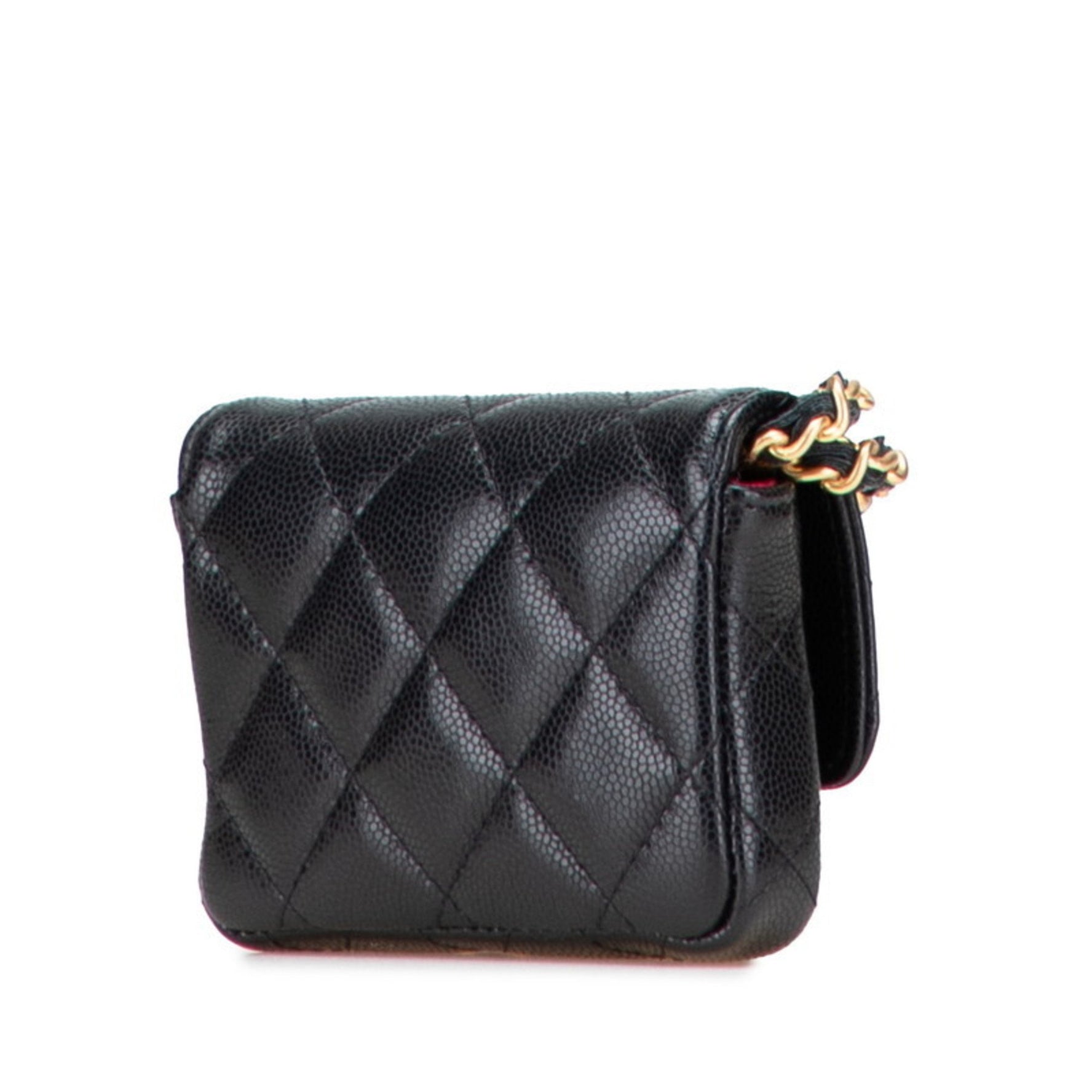 CHANEL Mini Matelasse Coco Mark Waist Bag/Body Bag in Black Caviar Skin for Women