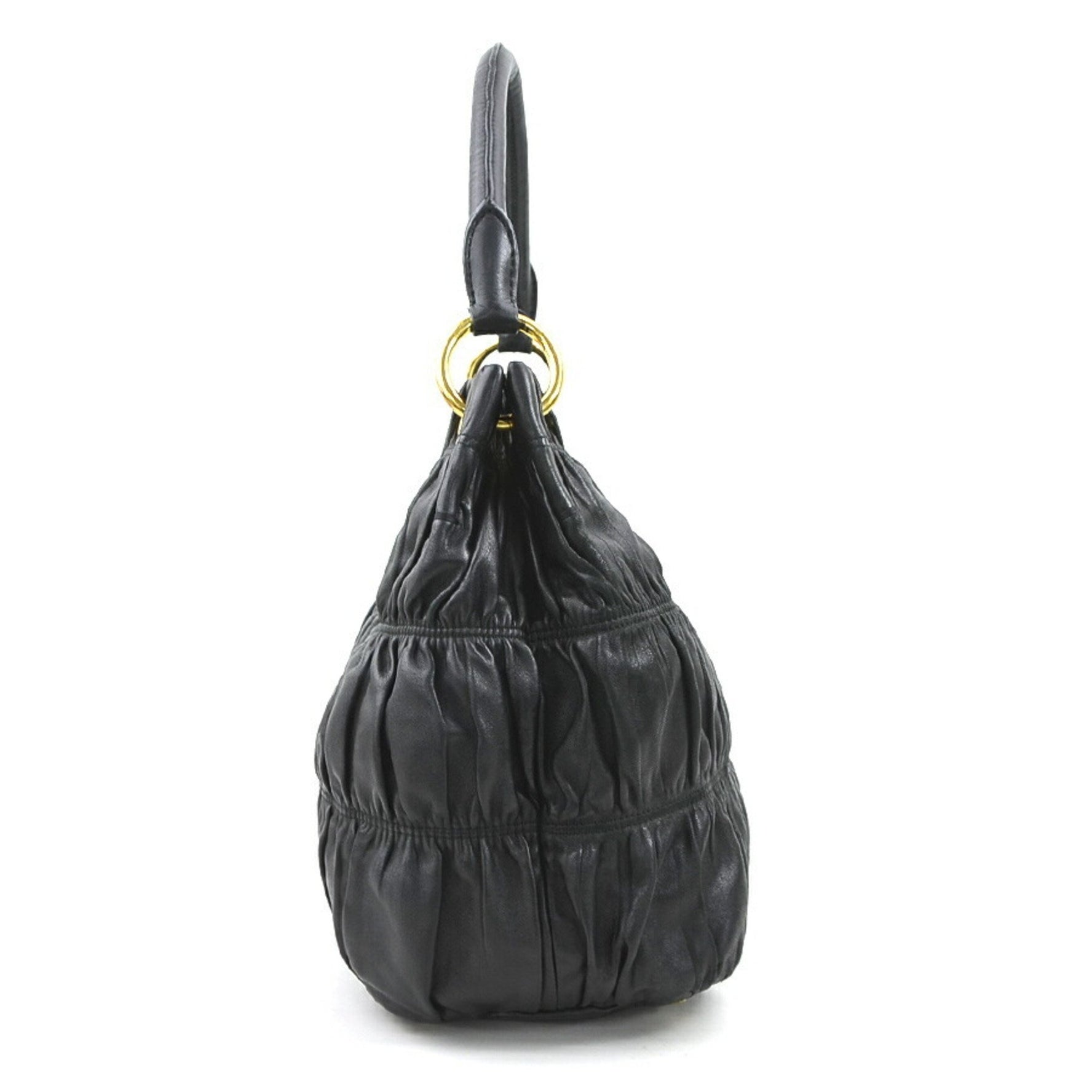 PRADA shoulder bag leather black gold women's e60293g