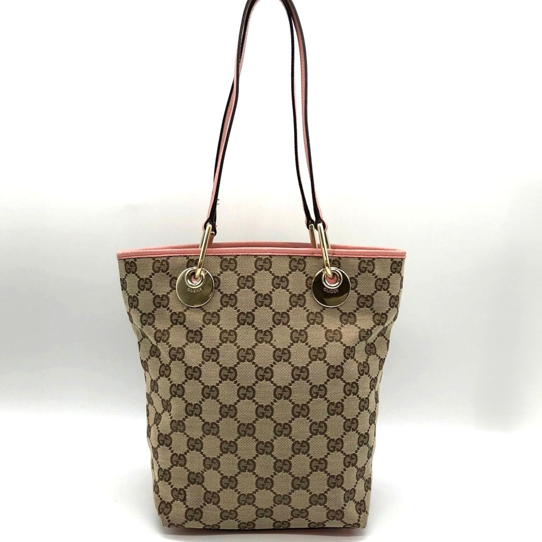 GUCCI Tote Bag Pink GG Canvas Leather