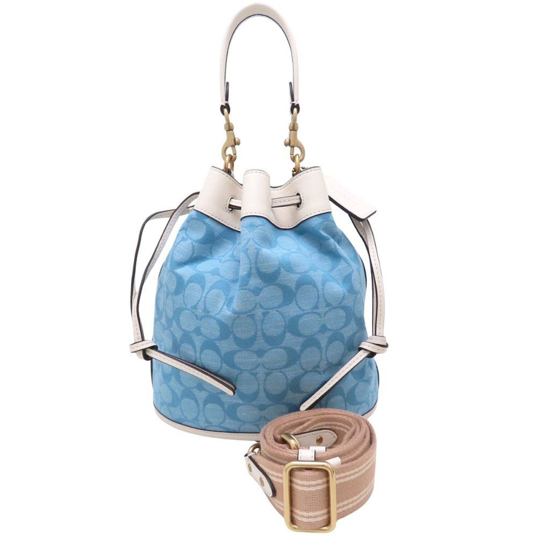 COACH Field Bucket Shoulder Bag in Canvas and Leather, Blue White