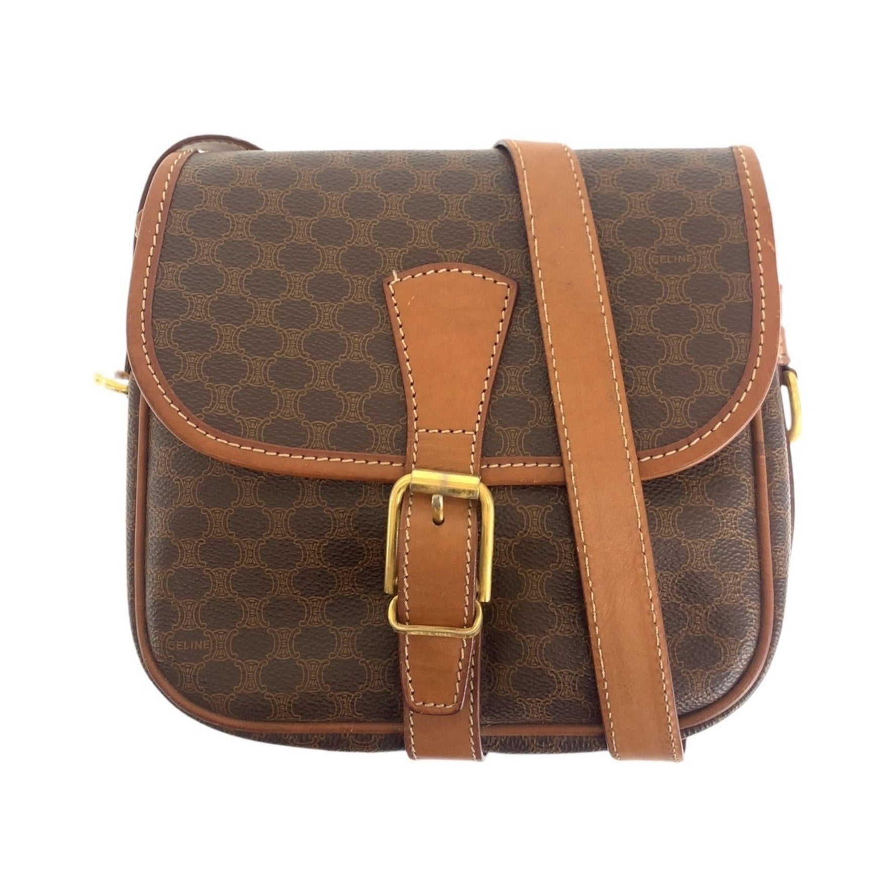 CELINE Macadam Gold Hardware Leather Shoulder Bag Pochette