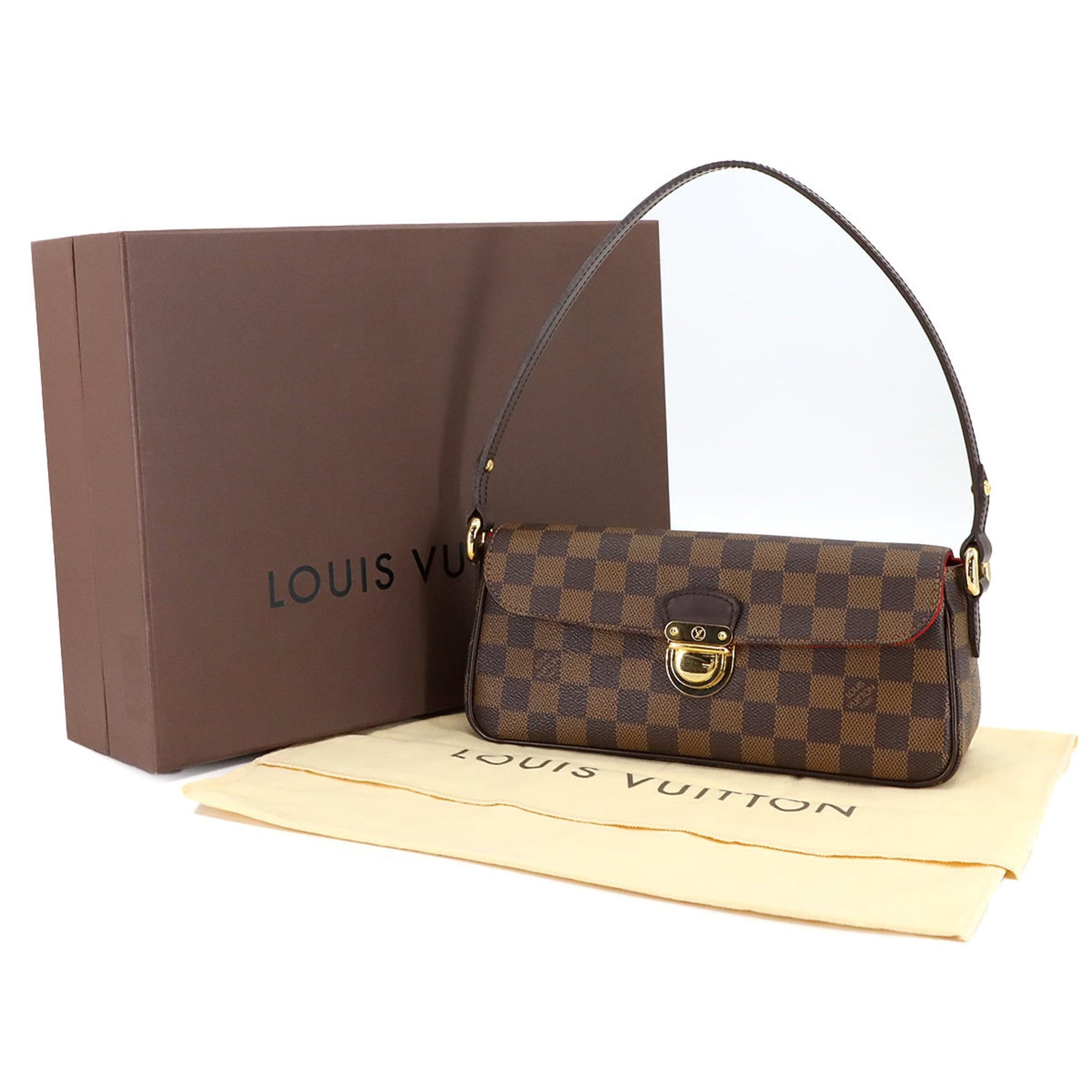 Louis Vuitton Damier Ravello PM Shoulder Bag in Ebene Leather with Gold Hardware