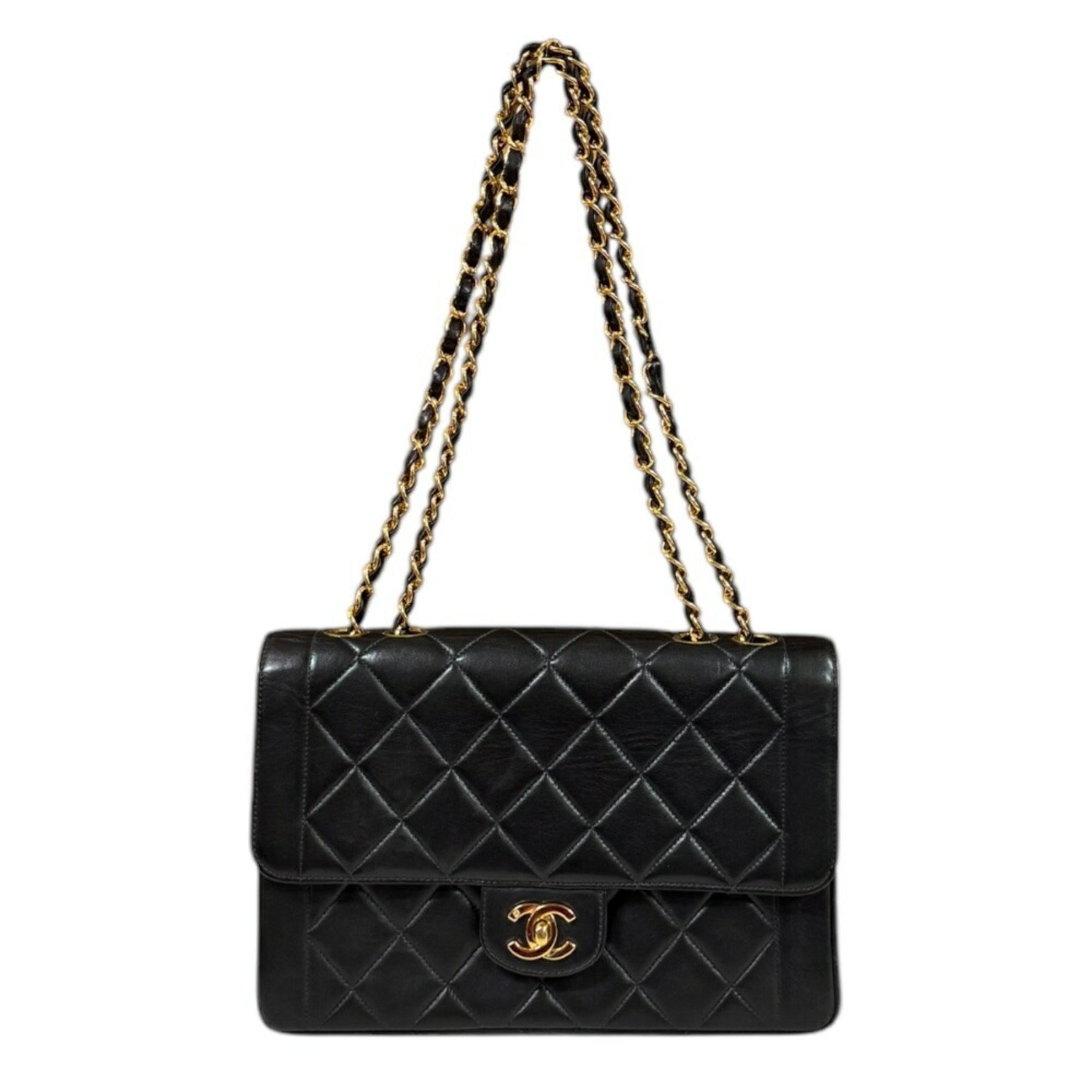Chanel Matelasse Shoulder Bag Lambskin Black Women's Double Chain