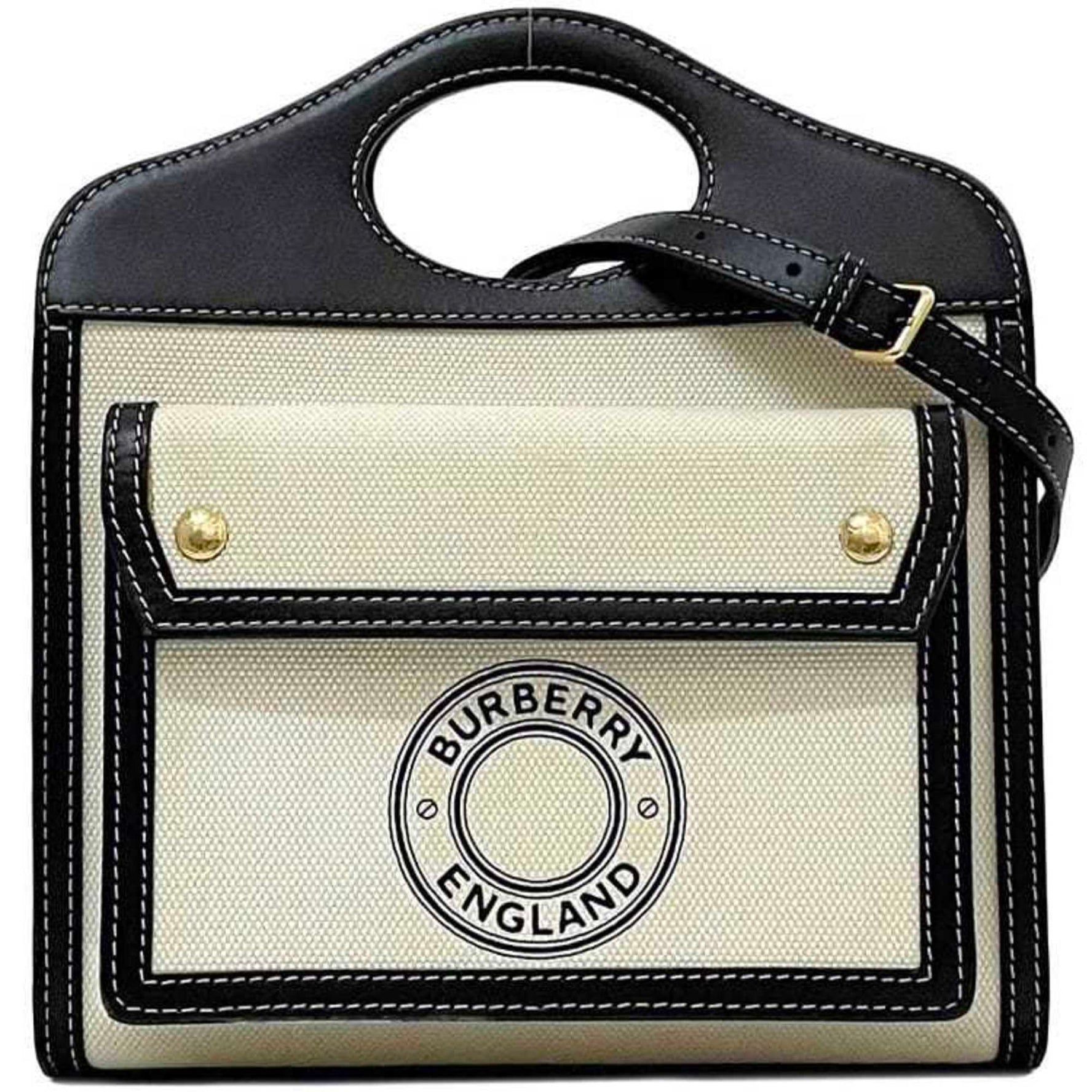 Burberry 2-way bag pocket f-23460 natural white black canvas leather BURBERRY handbag crossbody flap jacquard print women's men's