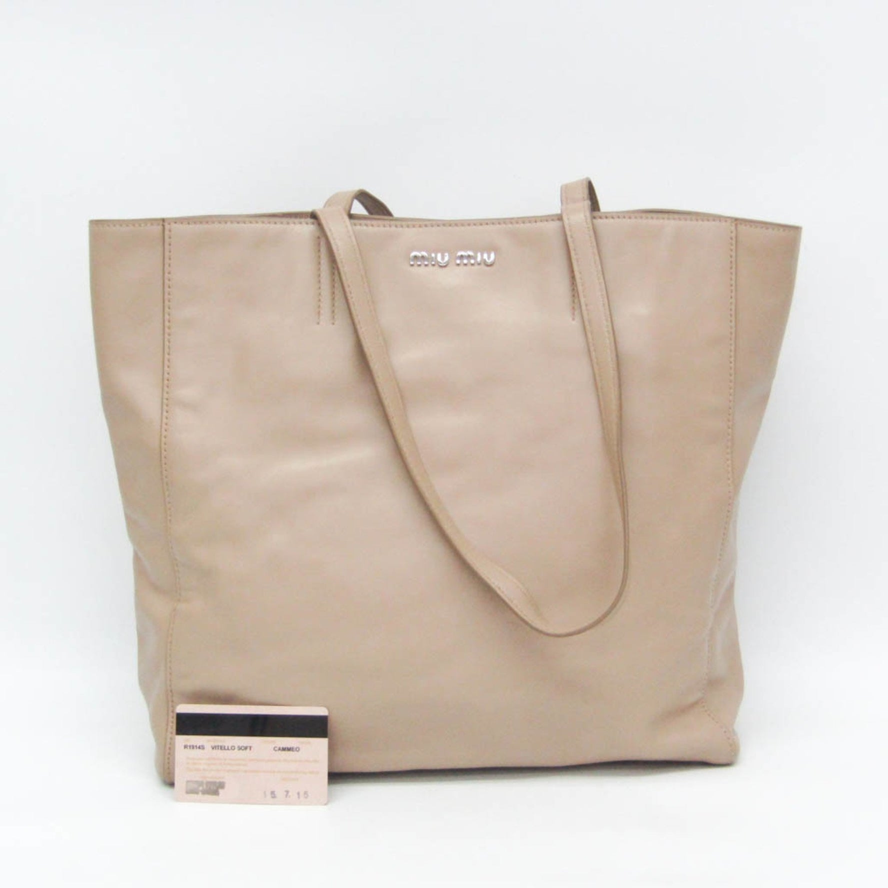 Miu Miu VITELLO SOFT Leather Tote Bag Pink Beige