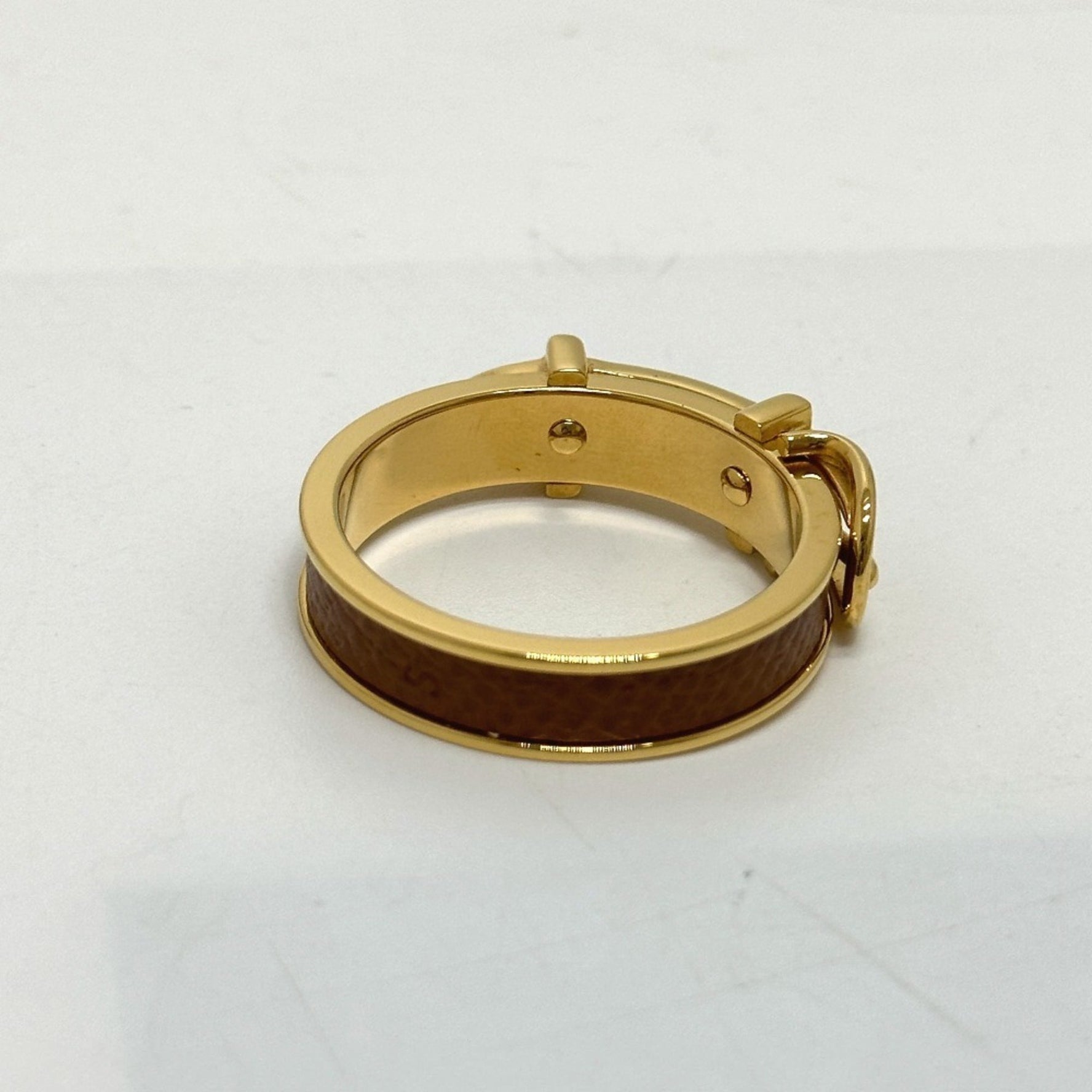 HERMES Belt Motif Scarf Ring GP Beige