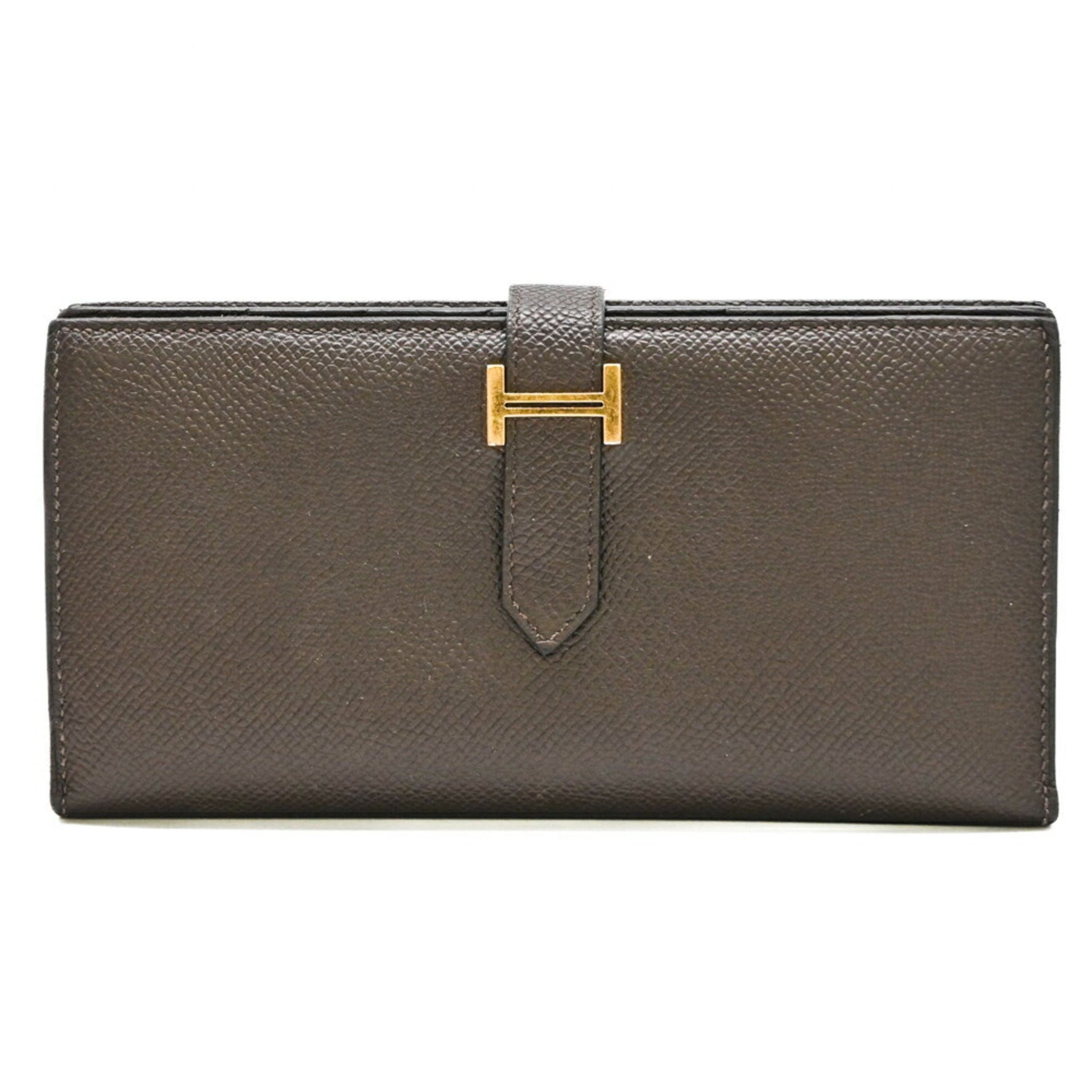 HERMES Bearn Soufflet Long Wallet Epsom Leather Chocolate Dark Brown #D