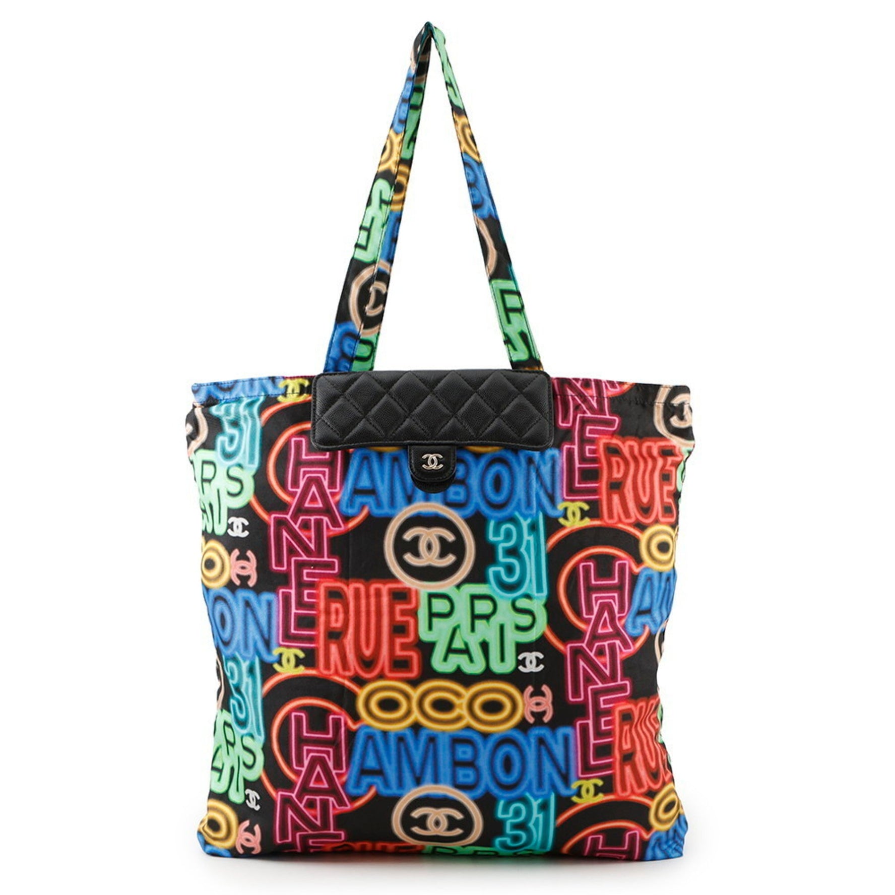 Chanel Eco Bag, Matelasse Coco Mark, Caviar Skin, Nylon, Chain Shoulder Black